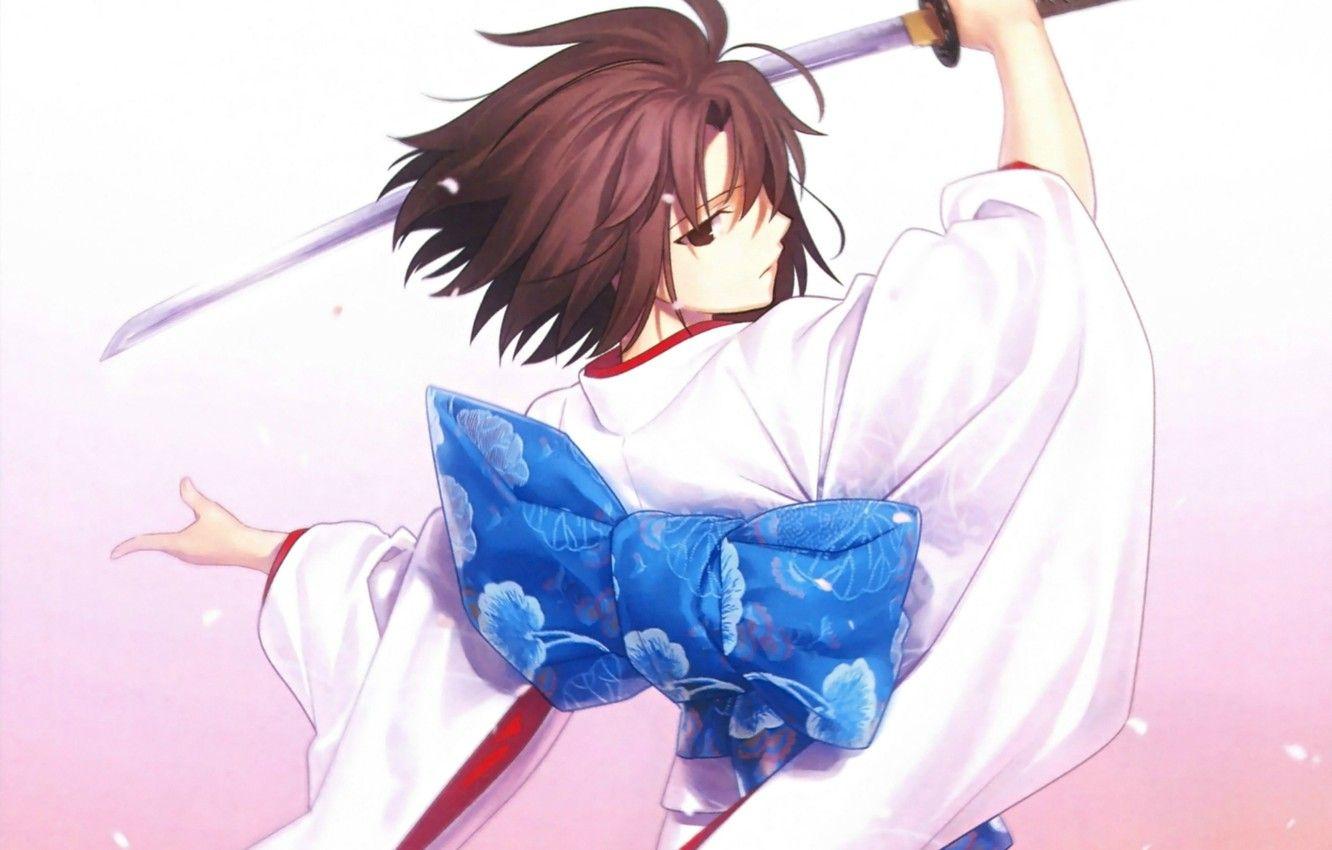 1332x850 Wallpaper katana, kimono, bow, kara no kyoukai, the garden of sinners, the garden of sinners, shiki ryougi image for desktop, section сёнэн