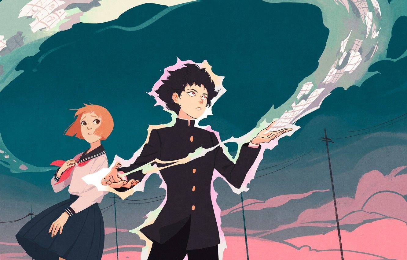 1332x850 Wallpaper girl, art, Kageyama Shigeo, Mob psycho mob psycho