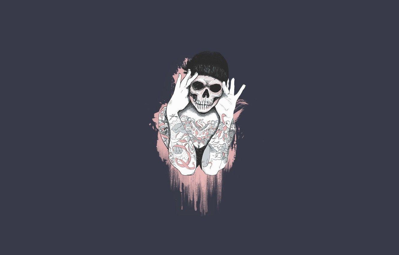 1332x850 Wallpaper Girl, Minimalism, Skull, Style, Girl, Background, Tattoo, Art, Art, Style, Sake, Background, Minimalism, Tattoo, Design By Humans, by Design By Humans image for desktop, section минимализм