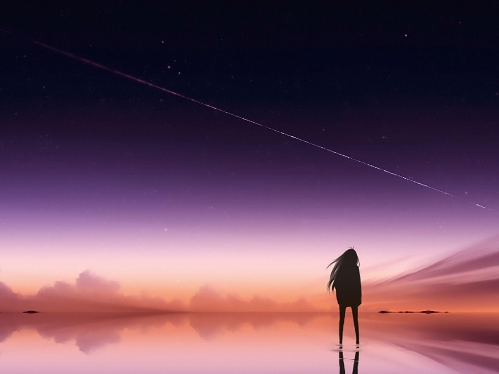 1600x1200 Anime Pink Sky Standing Alone 1600x1200 Resolution HD 4k