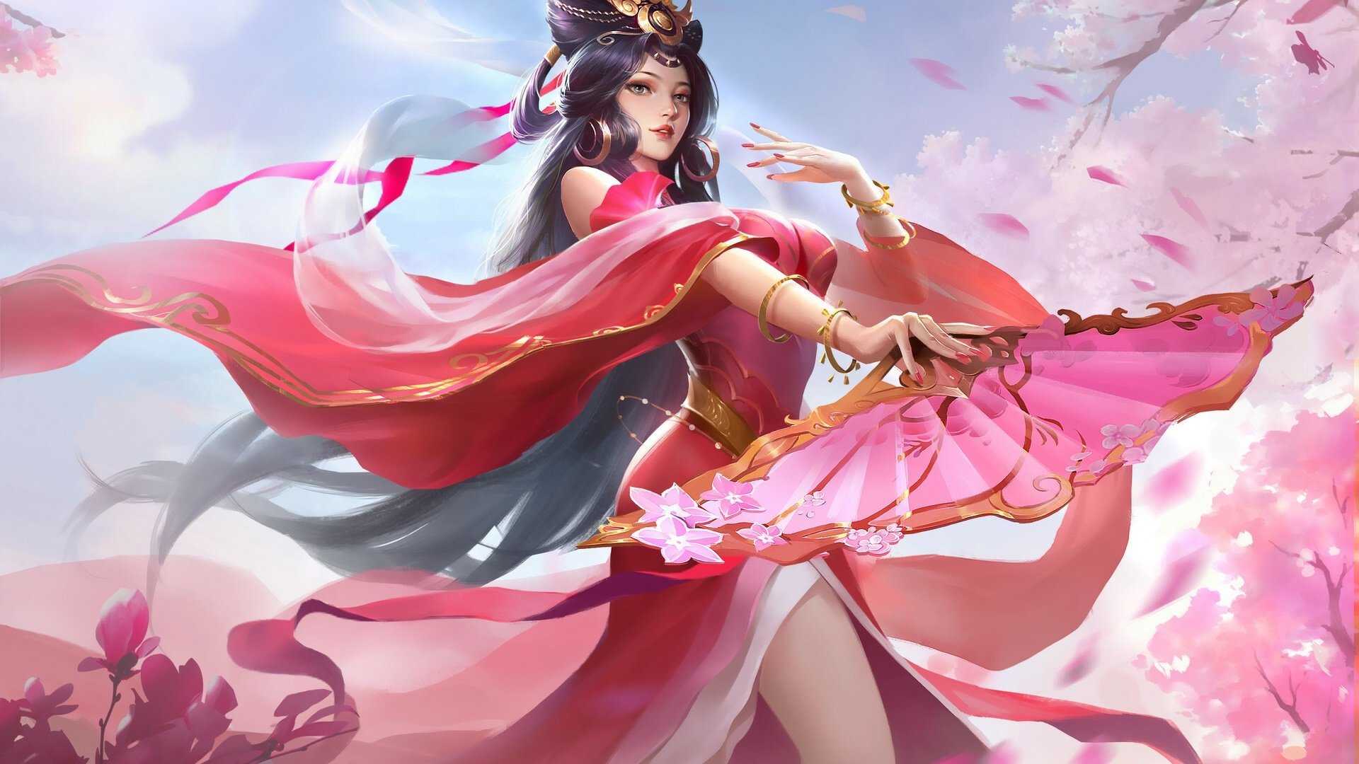 1920x1080 Anime Girl in Chinese Pink Dress Dancing HD Wallpaper (1920x1080)