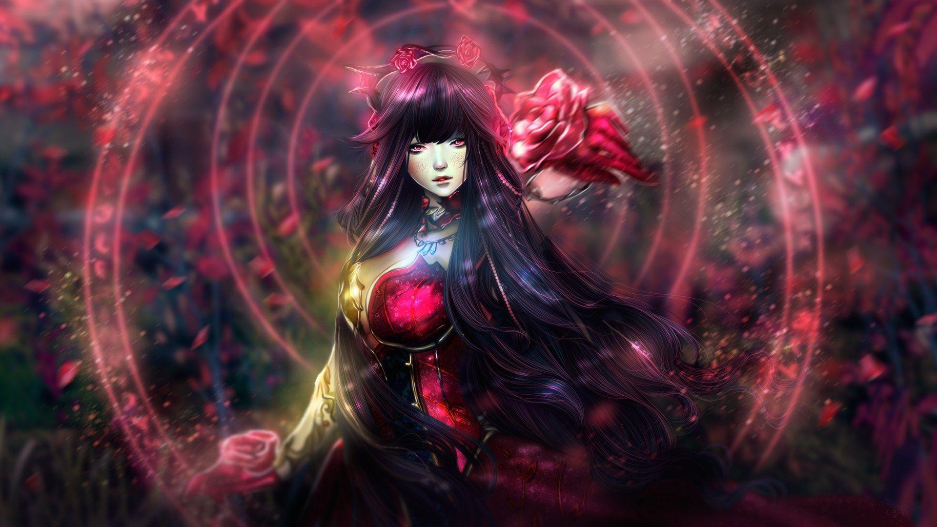 1920x1080 Pink Eye Anime Girl with Flower 1080P Laptop Full HD