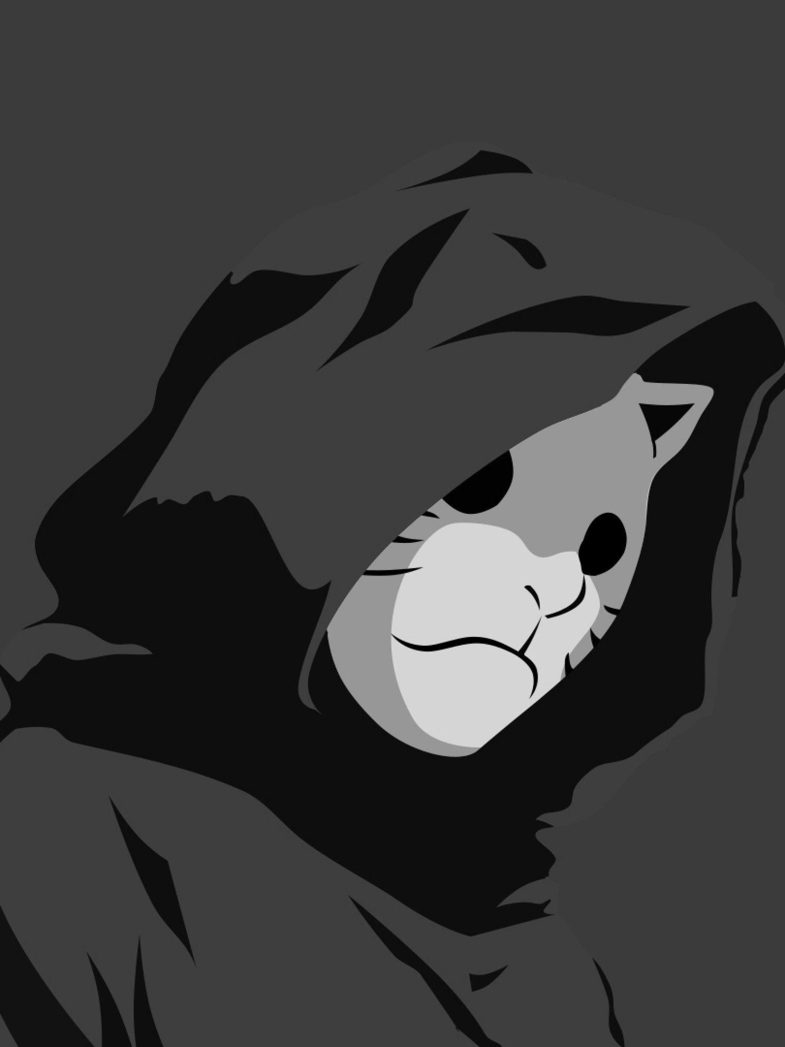 1536x2048 Download 1536x2048 Masked Man, Hoodie, Cat Mask, Minimalism