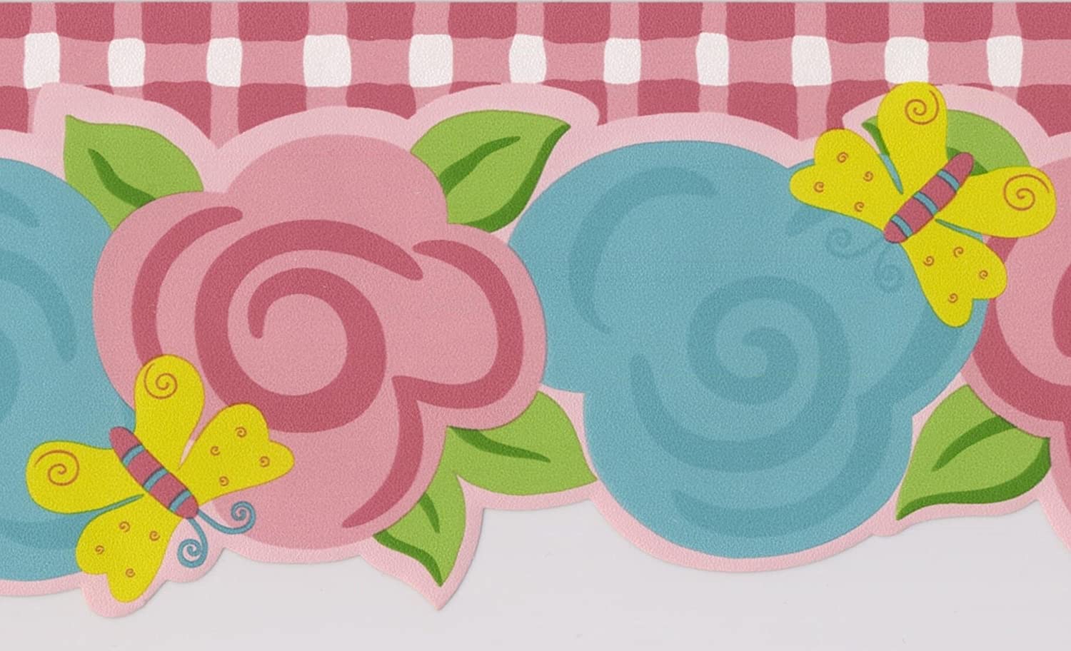 1500x912 Pink Teal Flowers Yellow Butterfly Wallpaper Border for Kids