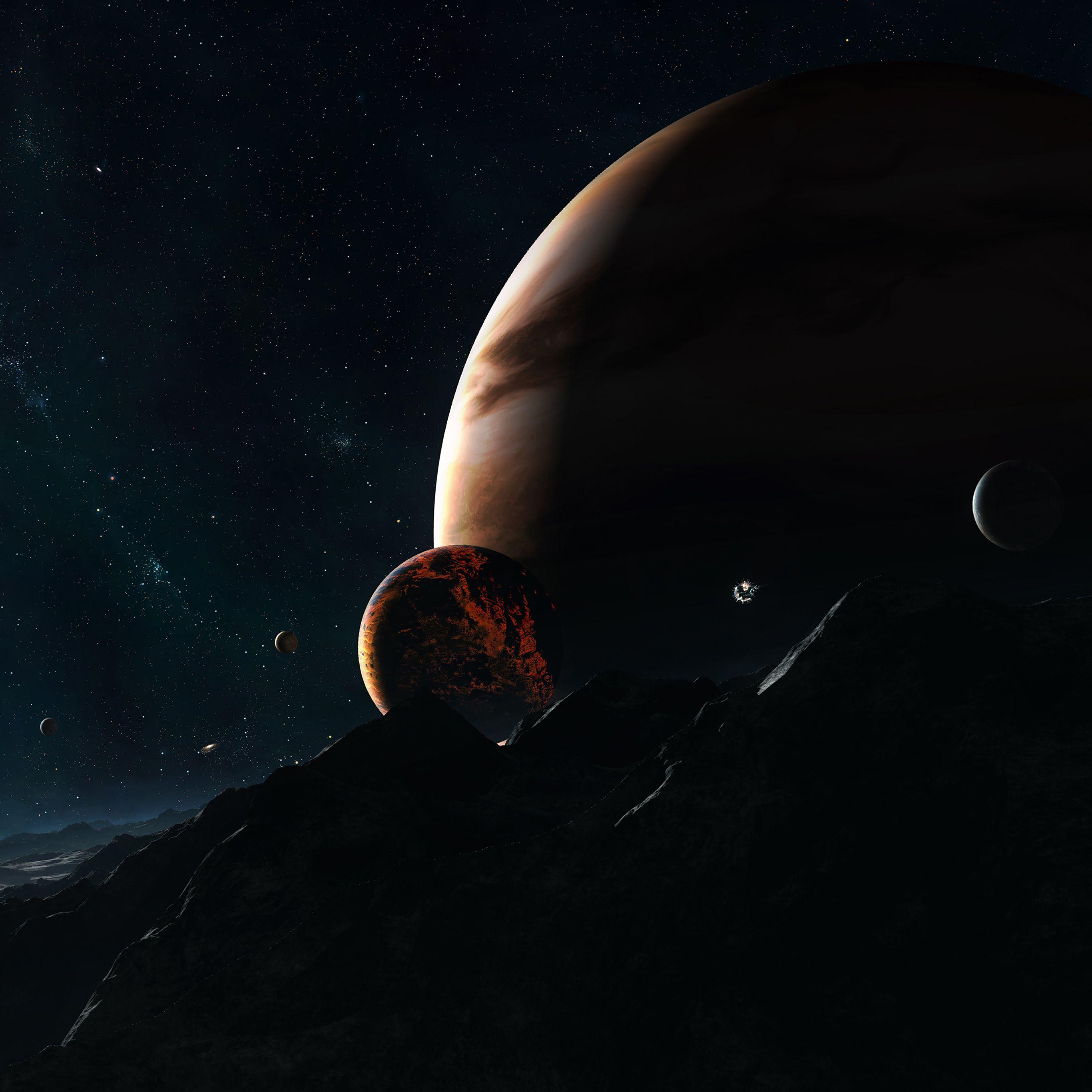2732x2732 Dark Blue Space World Sky Planet Nature Art Wallpaper