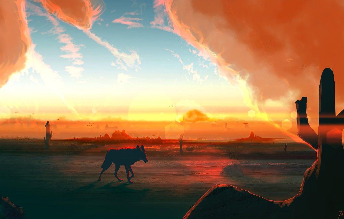 1332x850 Wallpaper Sunset, The sun, Figure, Sound, Fantasy, Landscape