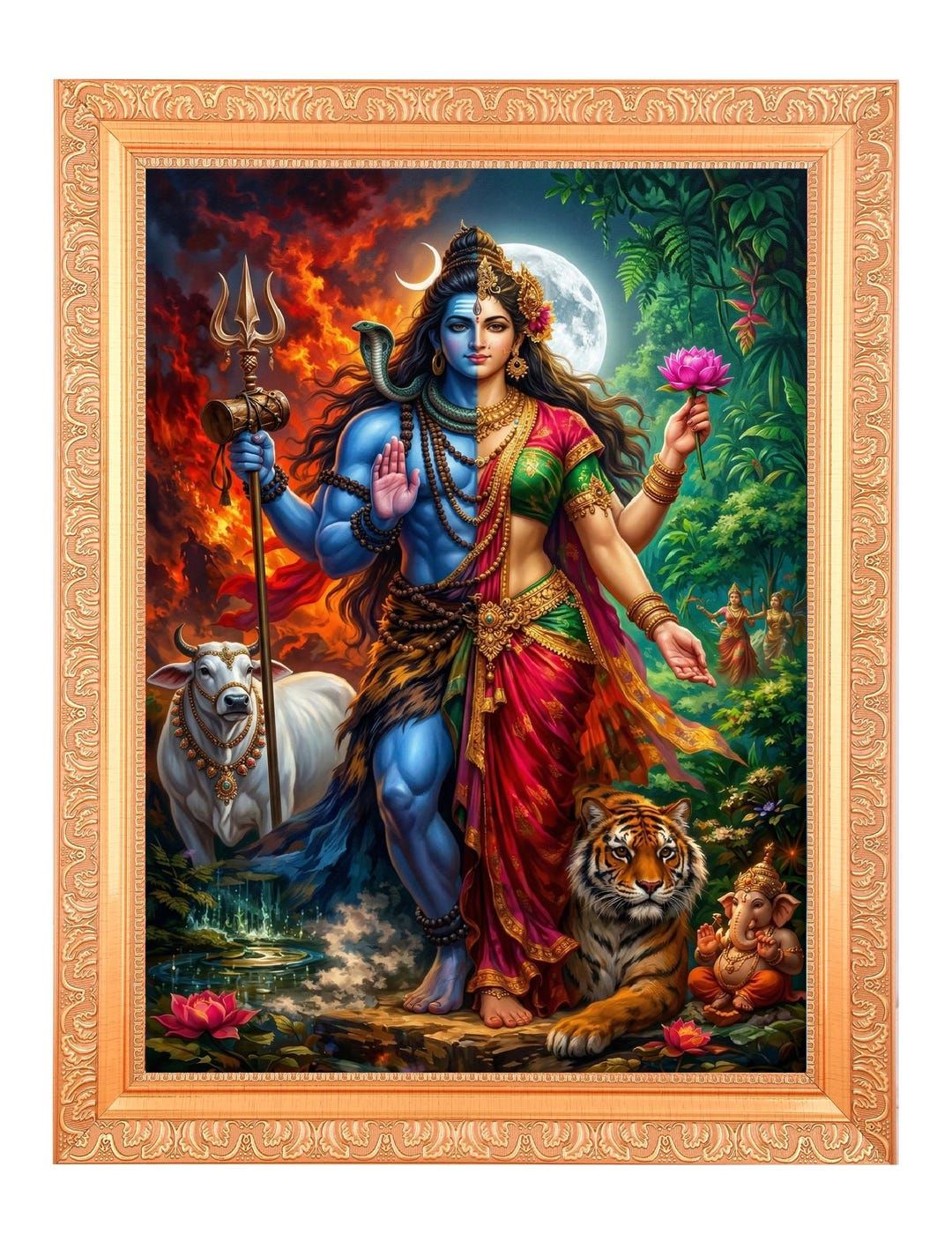 1080x1425 Ardhnarishwara Shiva Shakti Gold Foil Print in Golden Frame (11 X 14 Inch)