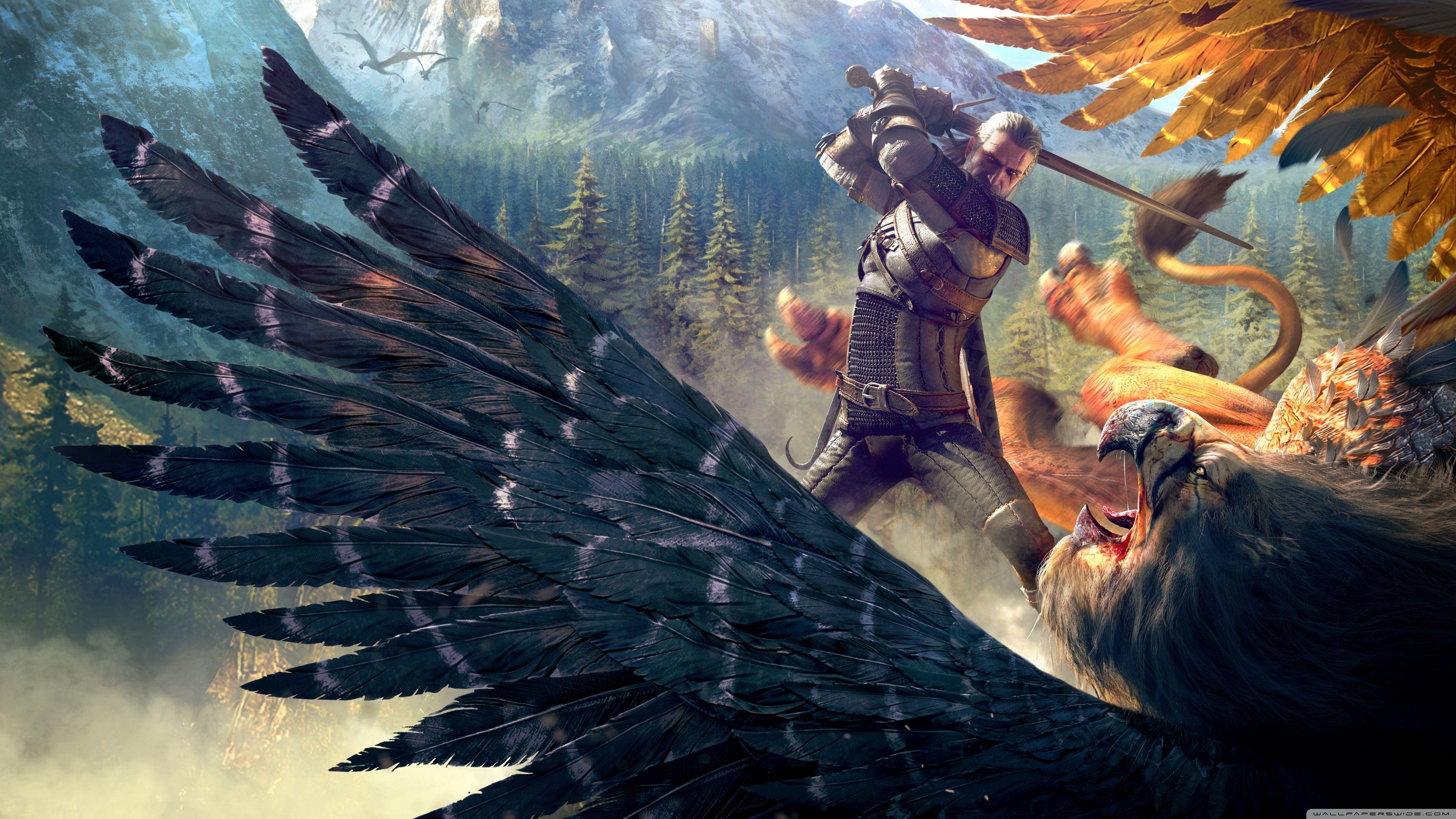 3840x2160 The Witcher 3 Wild Hunt Geralt and a Griffin Ultra HD Desktop