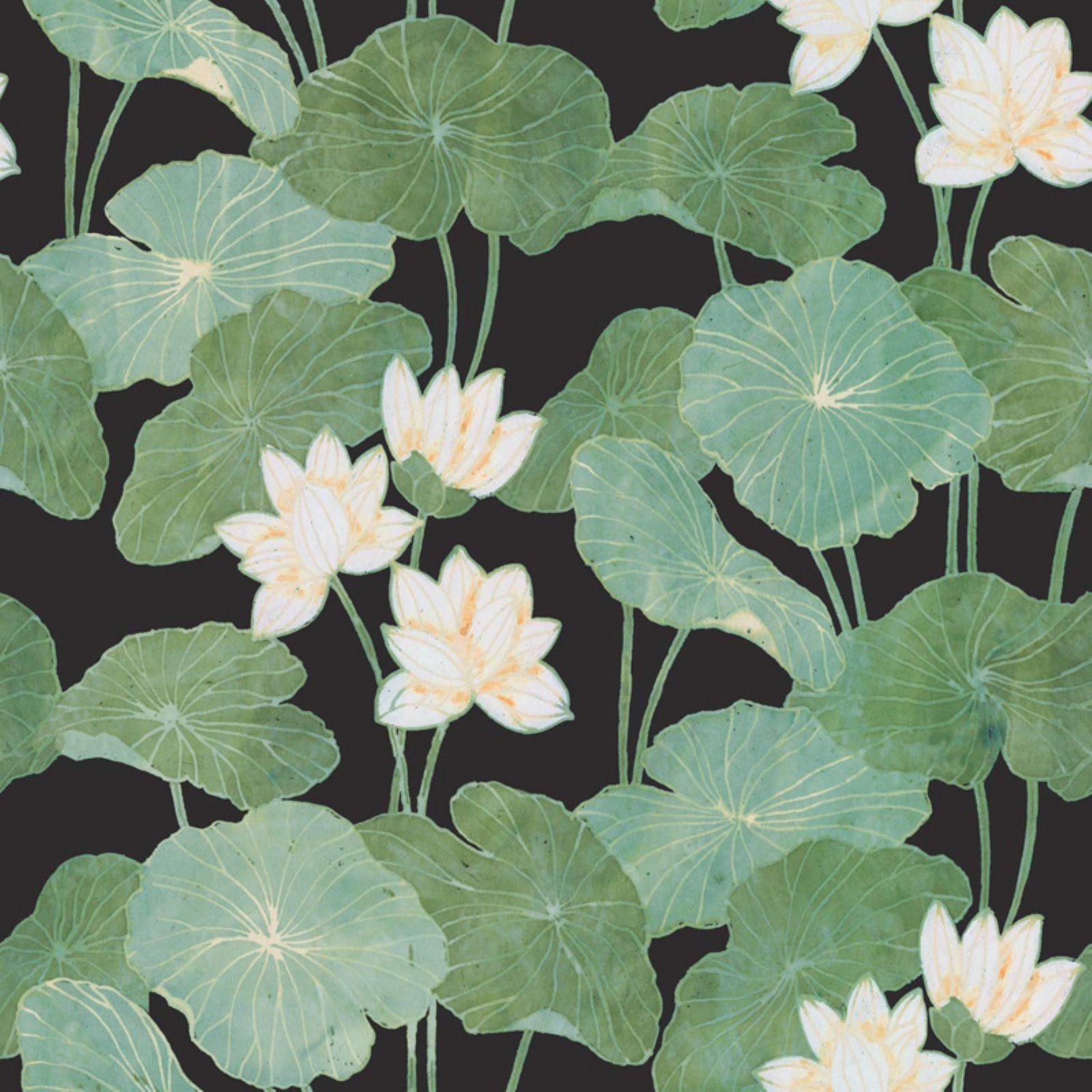 1600x1600 RoomMates Lily Pads Peel and Stick Wallpaper Black