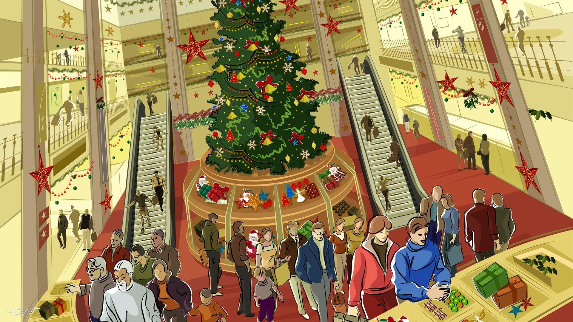1920x1080 christmas wallpaper tree shopping mall. HD wallpaper gallery