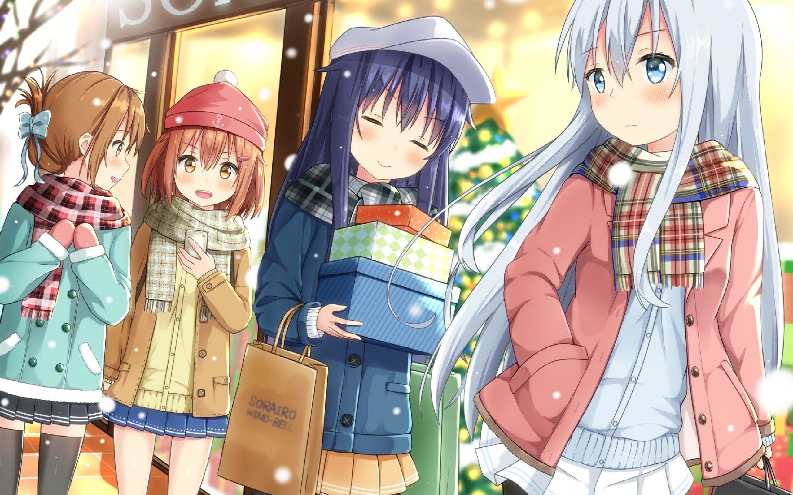 2560x1600 Download 2560x1600 Anime Girls, Christmas, Winter, Gifts, Shopping