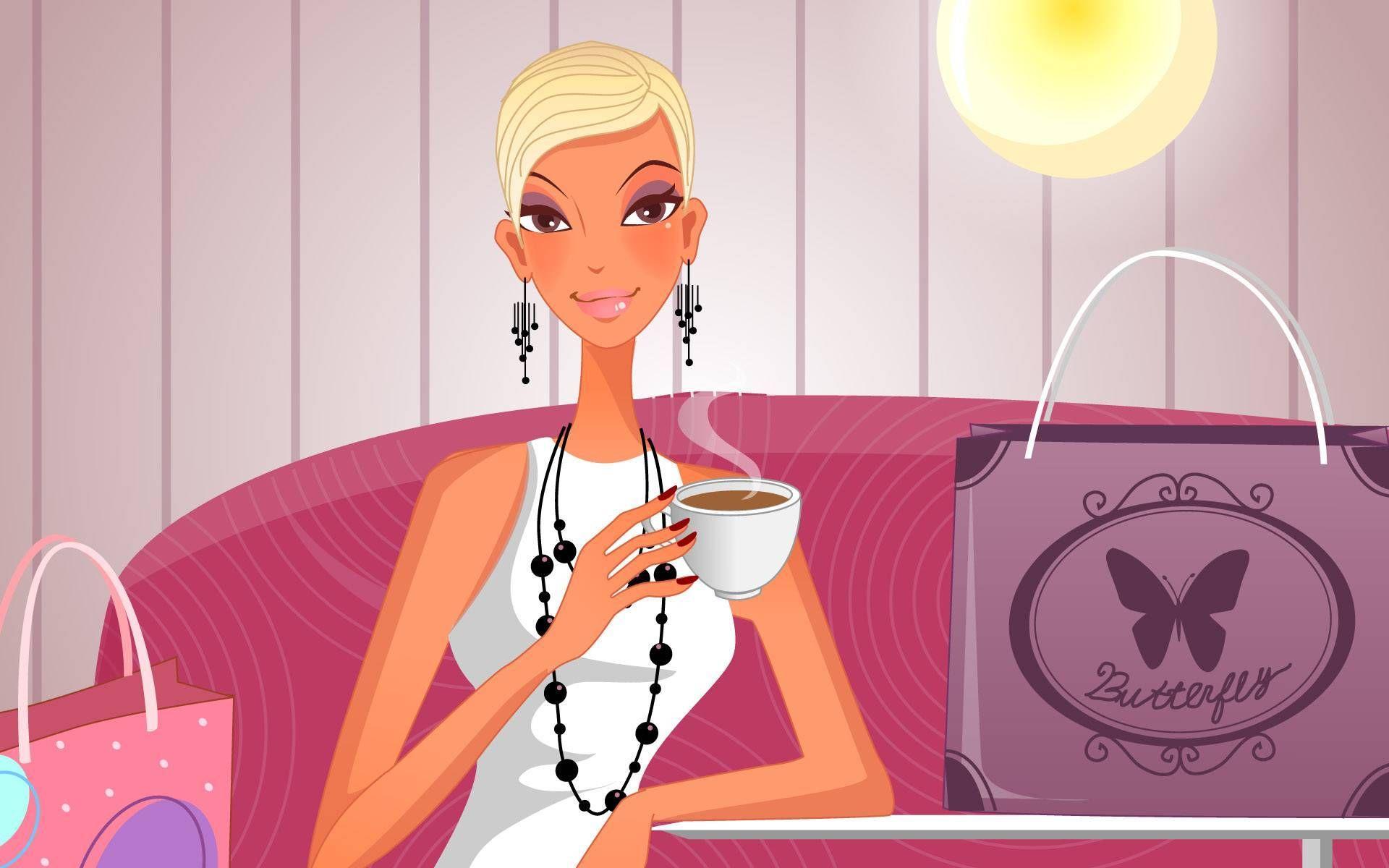 1920x1200 Shopping Girl 2. Girl wallpaper, Fashion background, Coffee art