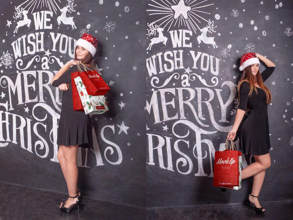 1024x768 Lady with Christmas Shopping Bags Mockups