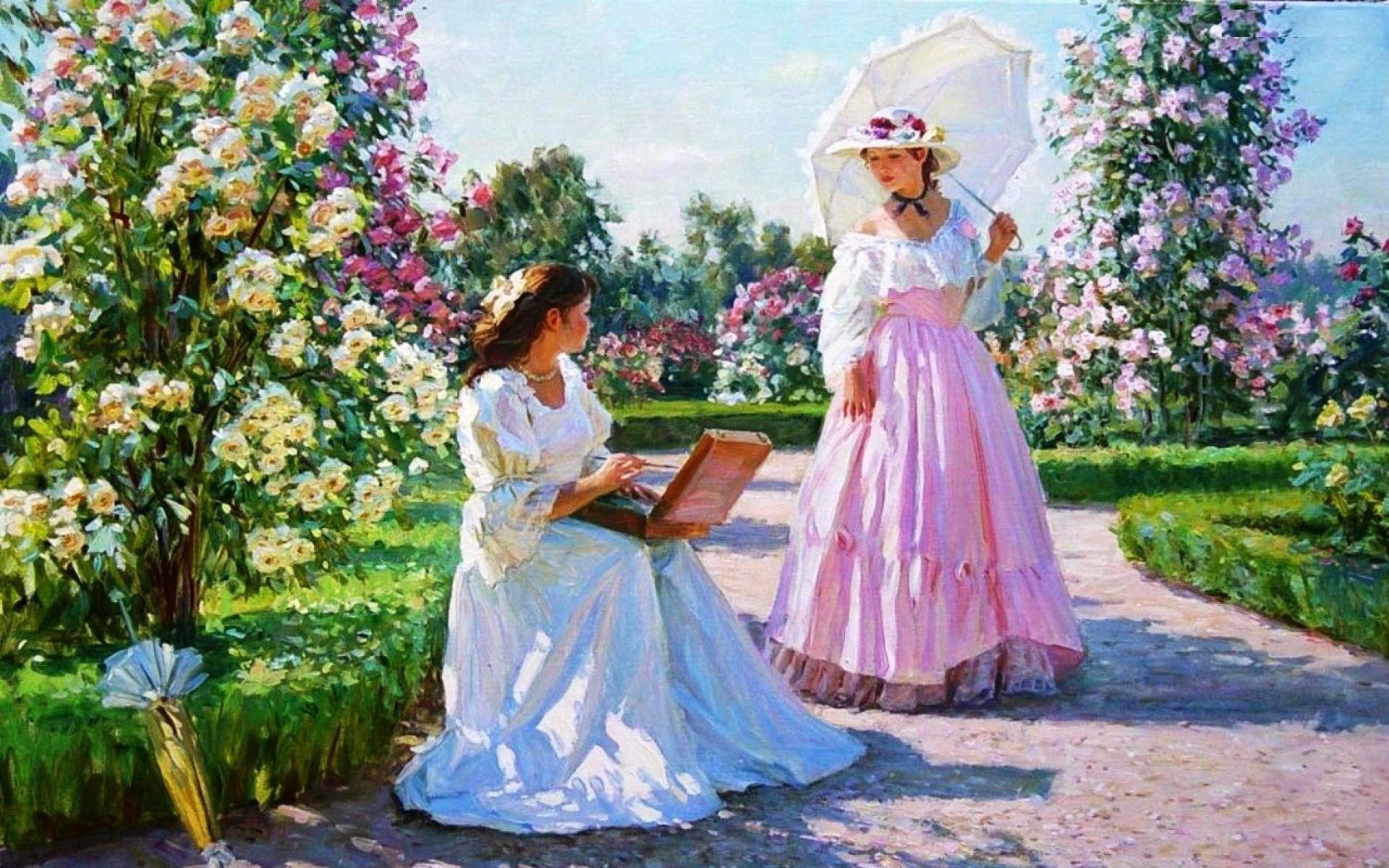 1920x1200 Women & Beautiful Rose Garden desktop PC and Mac wallpaper
