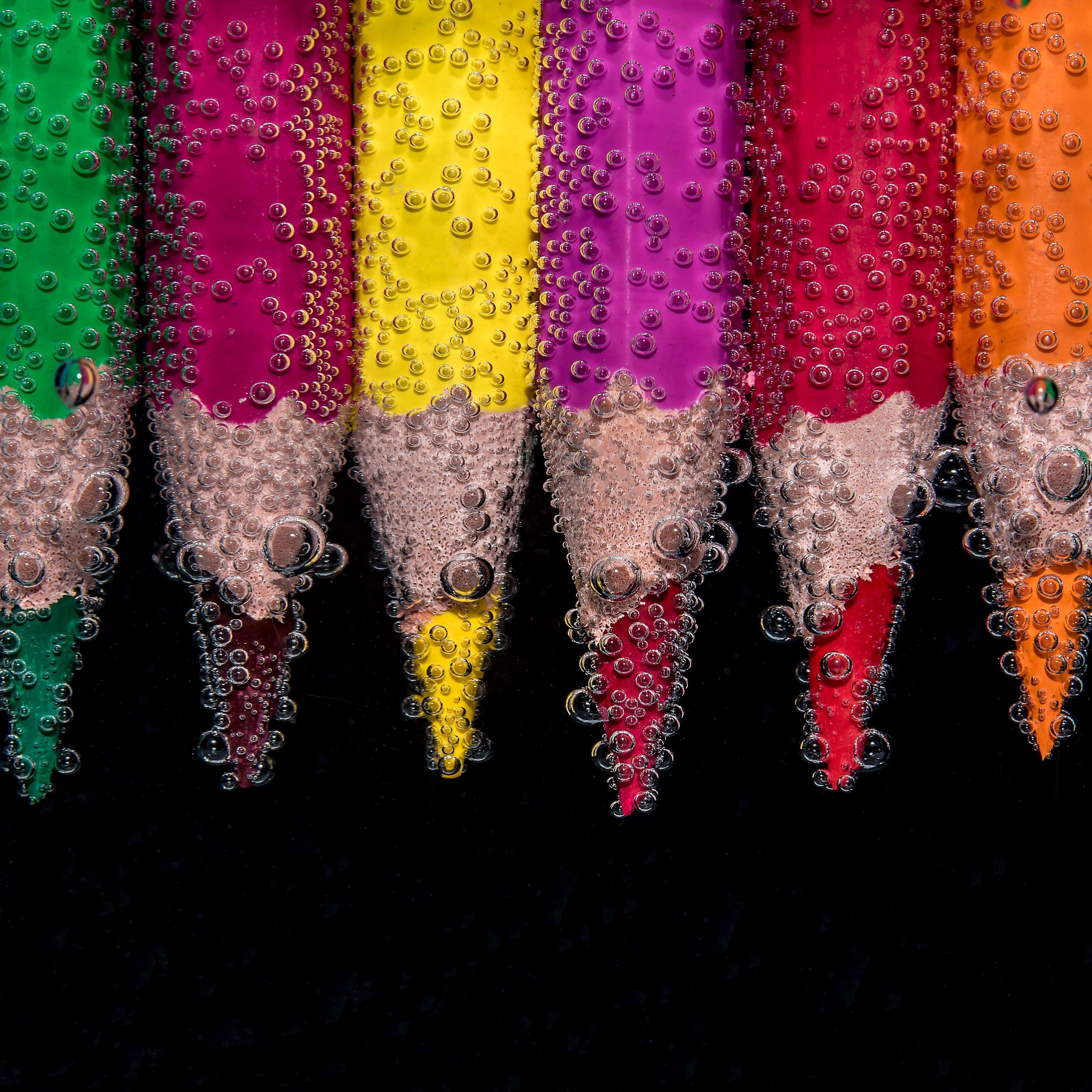 3415x3415 Download Wallpaper 3415x3415 Color Pencils, Bubbles, Close Up Ipad
