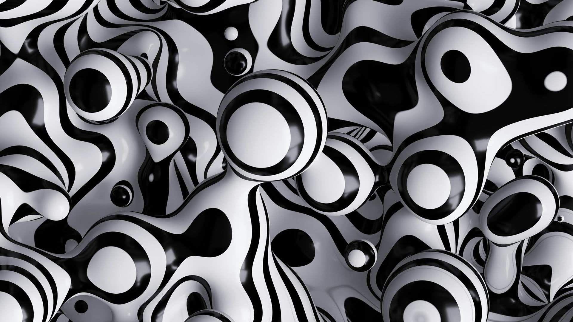 1920x1080 4K 3D black and white liquid spheres