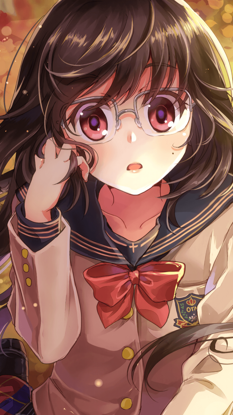 750x1334 Anime Cute Glasses Girl HD Wallpaper