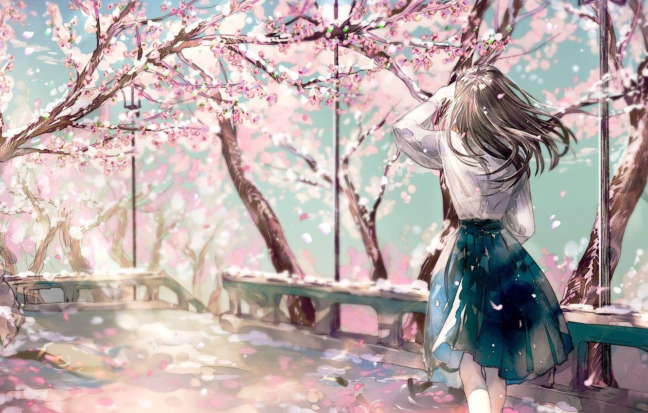 1332x850 Wallpaper Girl, Spring, Anime, Painting image for desktop