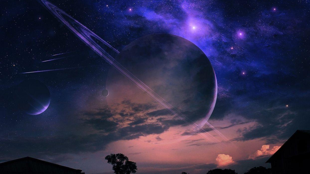 1244x700 Night home landscape planet tree starry sky wallpaperx1080