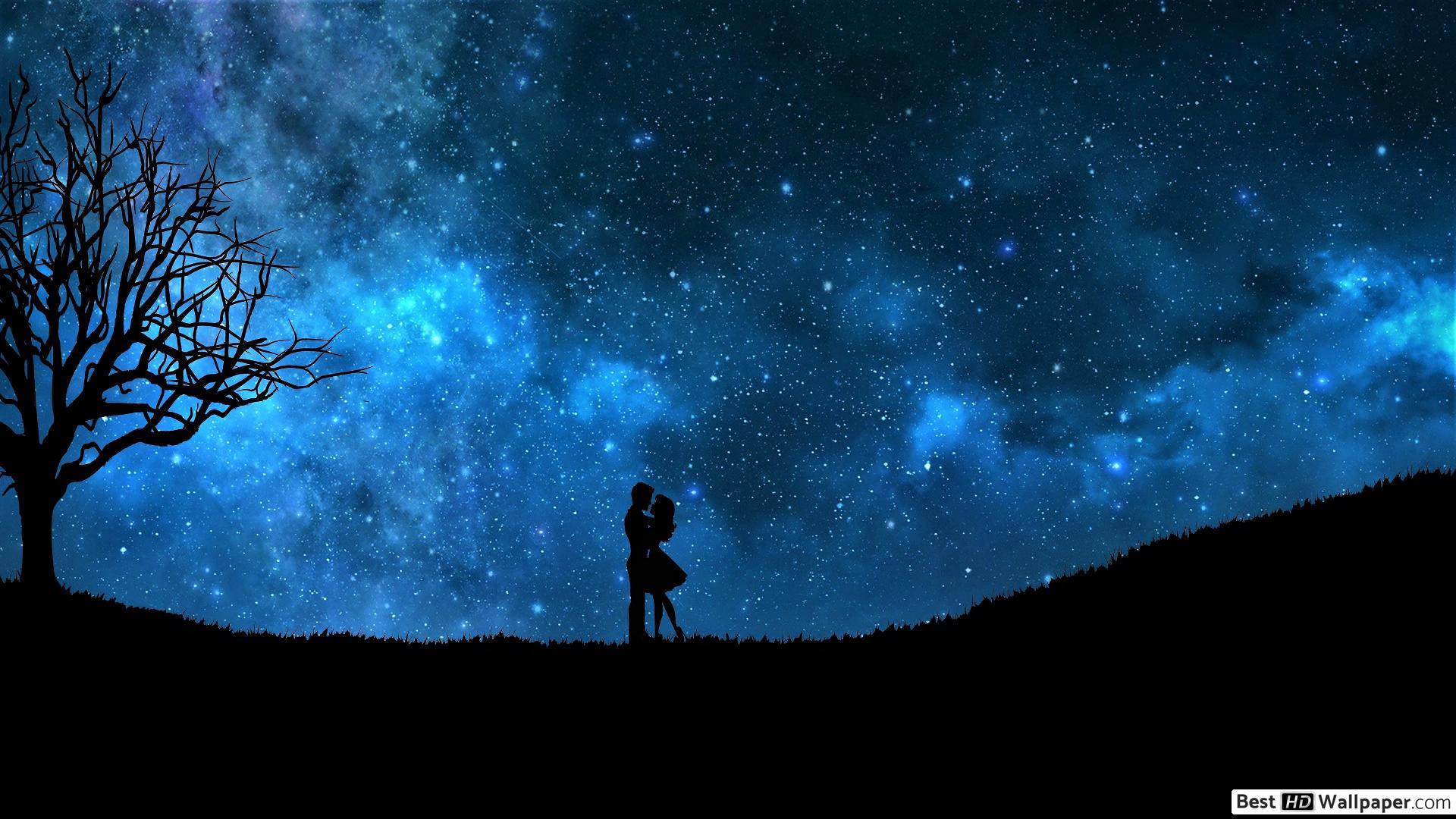 1920x1080 Lovers on a Starry Night Sky HD wallpaper download
