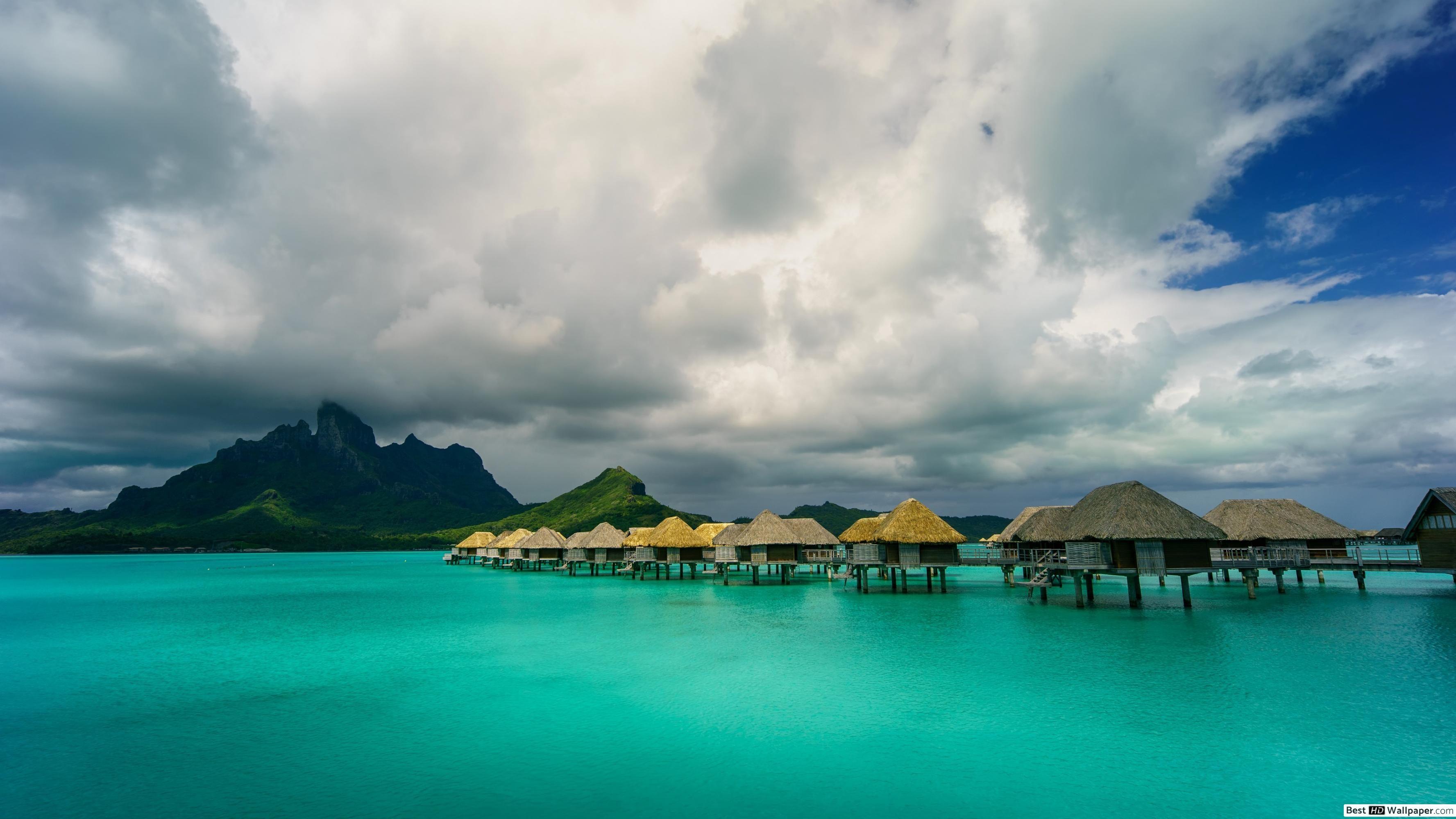 3554x1999 Bora Bora Bungalow HD wallpaper download