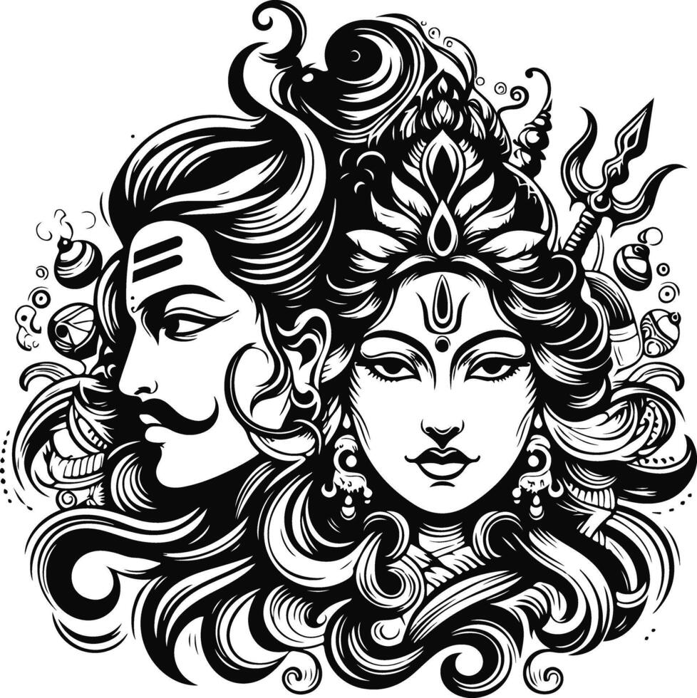 978x980 A Striking Silhouette Illustration of Lord Shiv and Durga