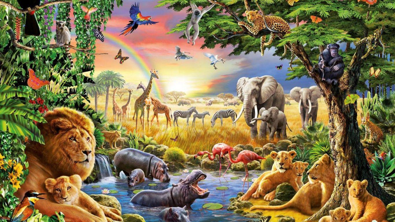 1366x768 Jungle Animals Four desktop PC and Mac wallpaper