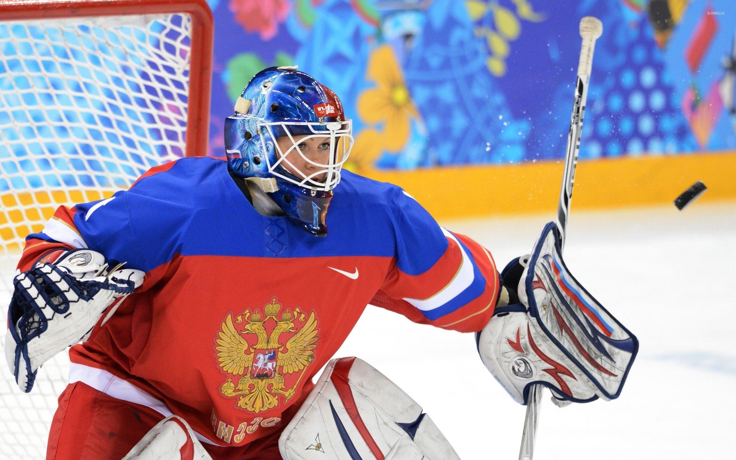 2560x1600 Girl ice hockey player in front of the net wallpaper