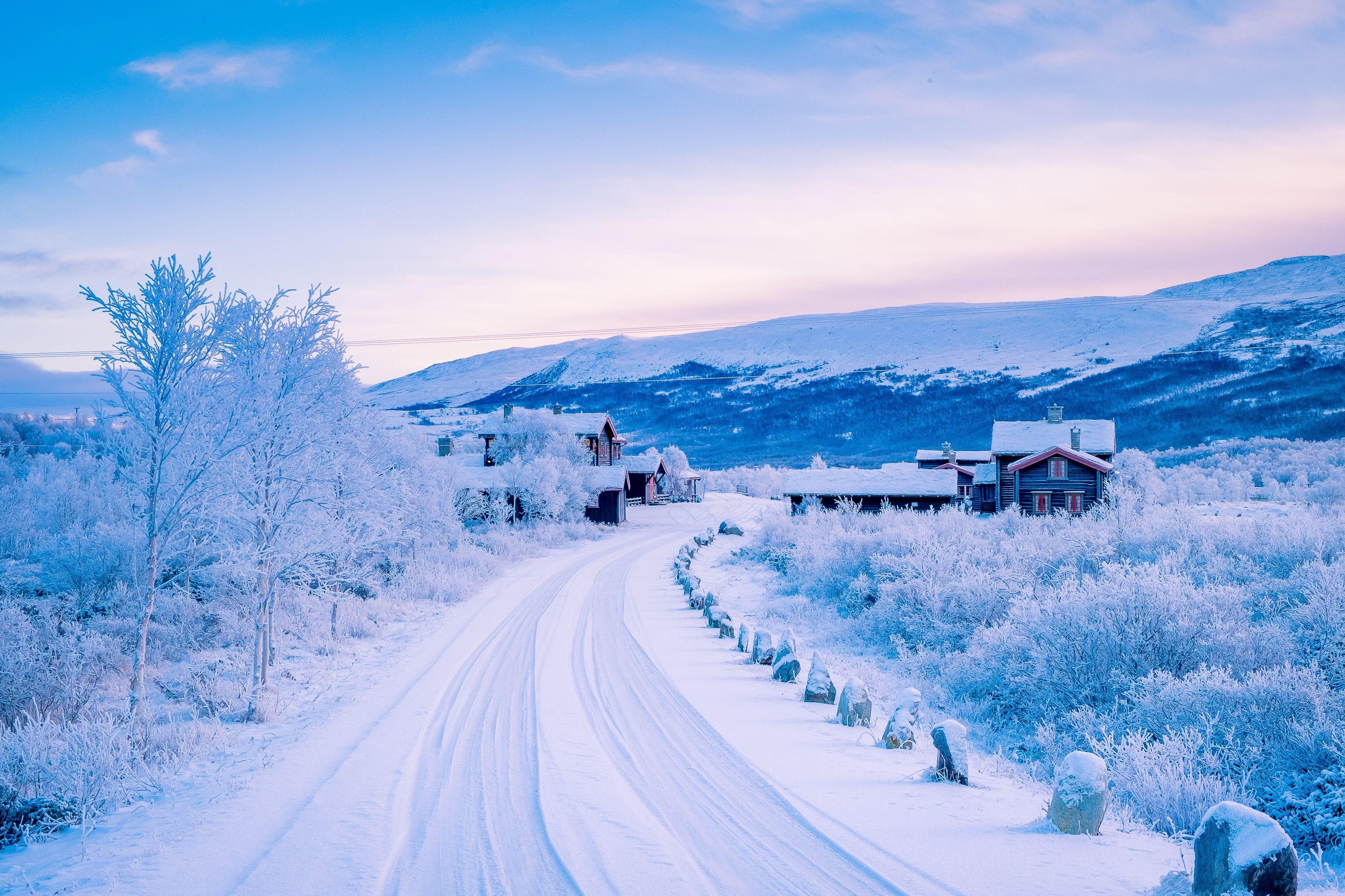 3240x2160 Desktop Wallpaper Norway Winter Nature Sky Snow Roads 3240x2160