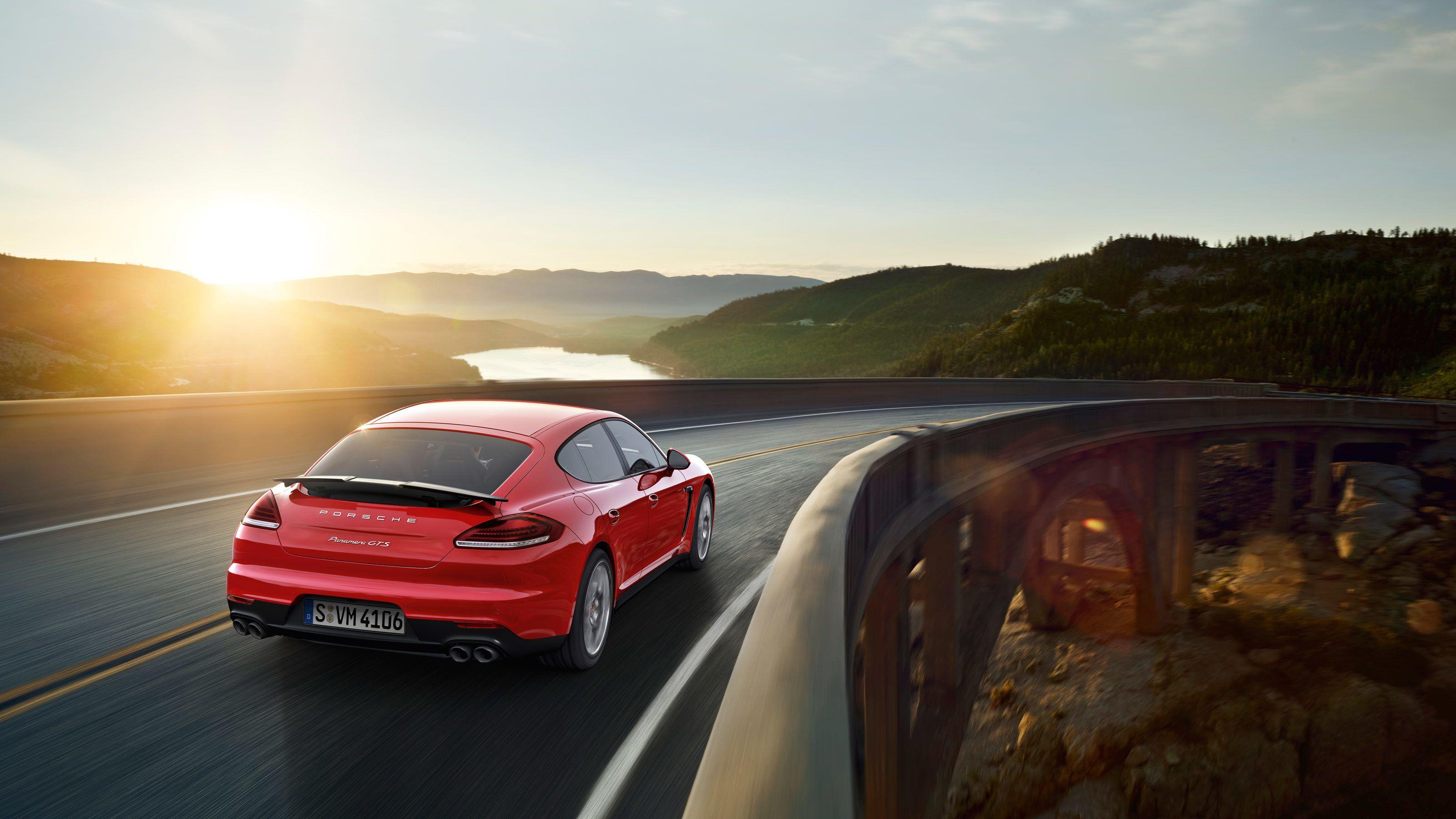 3200x1800 Photo Porsche Panamera GTS 2015 Red Bridges Roads Cars 3200x1800