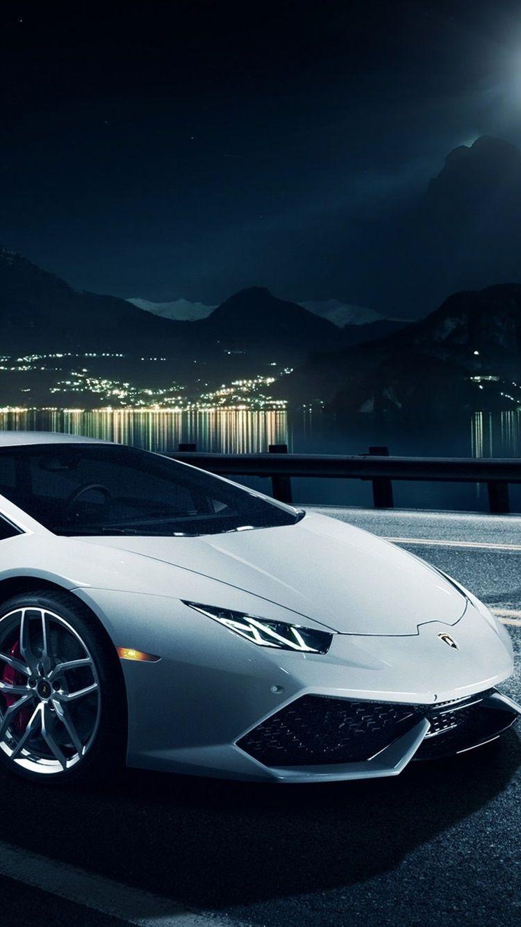 750x1334 White Lamborghini Huracan LP610 4 Supercar, Night, City 750x1334