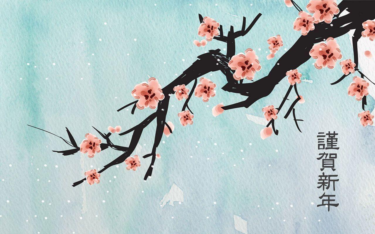 1280x800 Chinese New Year Art Cards ink 9 Wallpaper. Japanese art