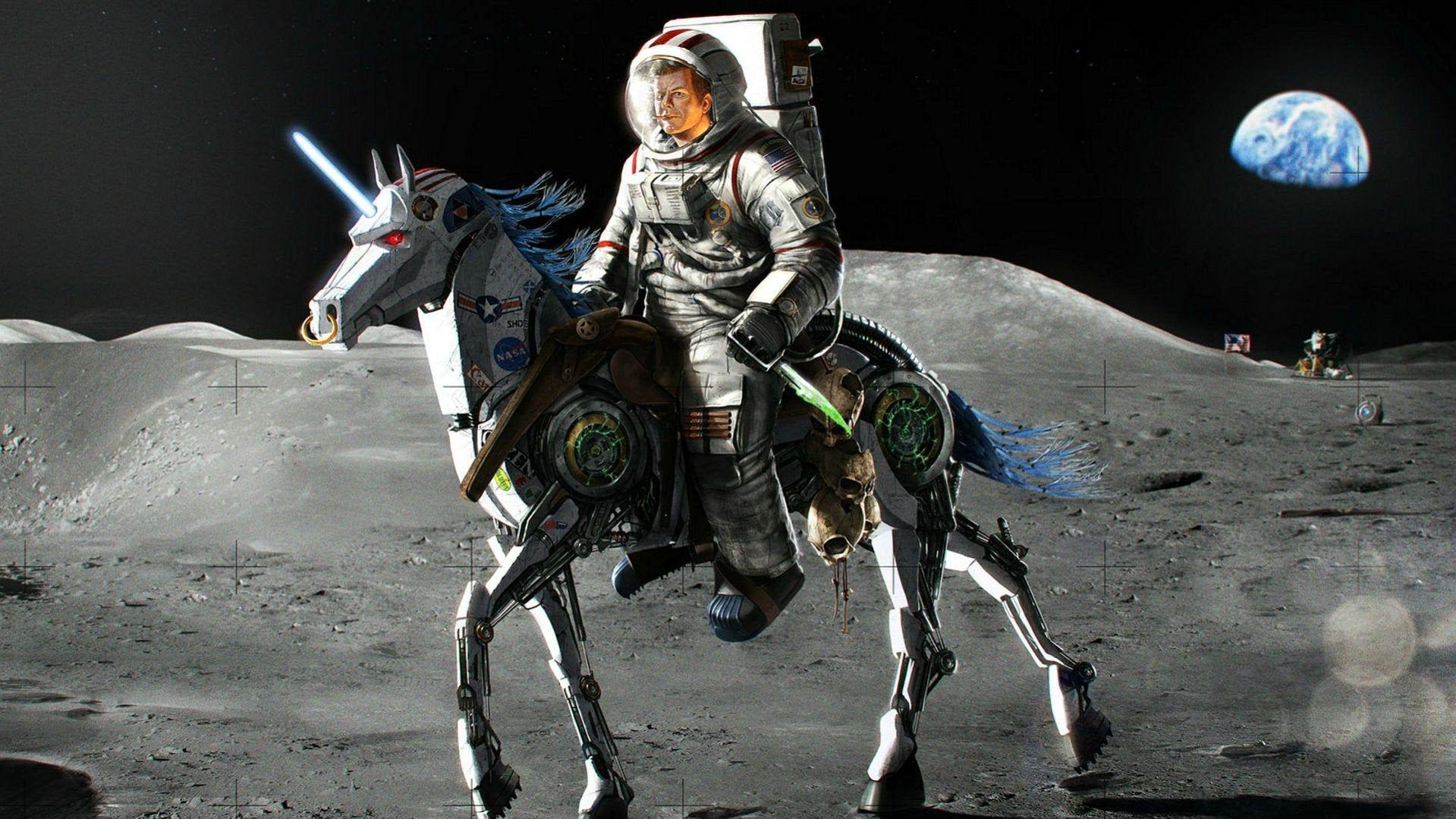 1919x1079 JFK riding a robot unicorn on the moon. That is all