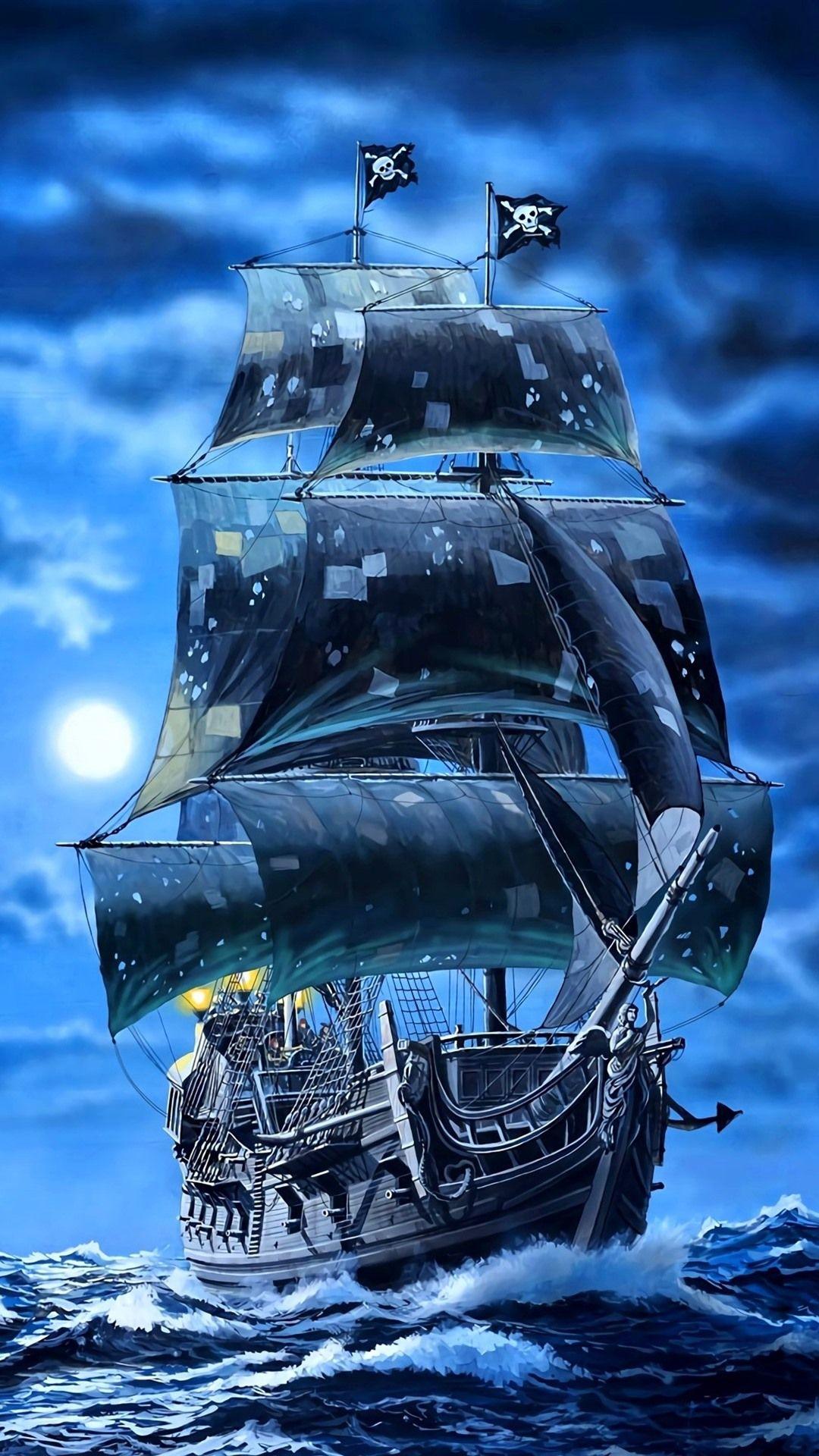 1080x1920 Wallpaper Black pearl sail ship, pirates, sea, art picture