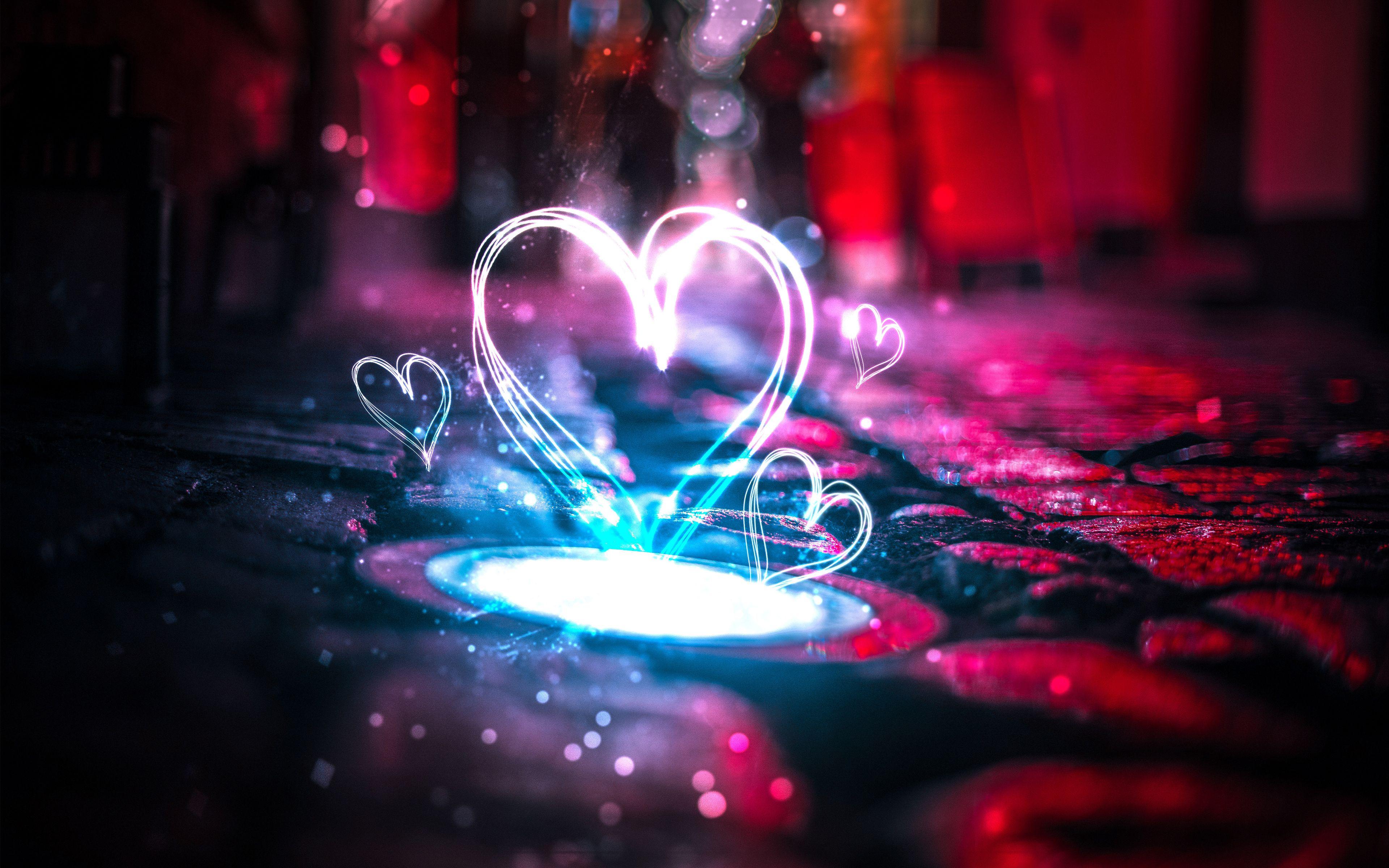 3840x2400 pixel4k Neon Love Hearts 4K Neon Love Hearts 4K Couple
