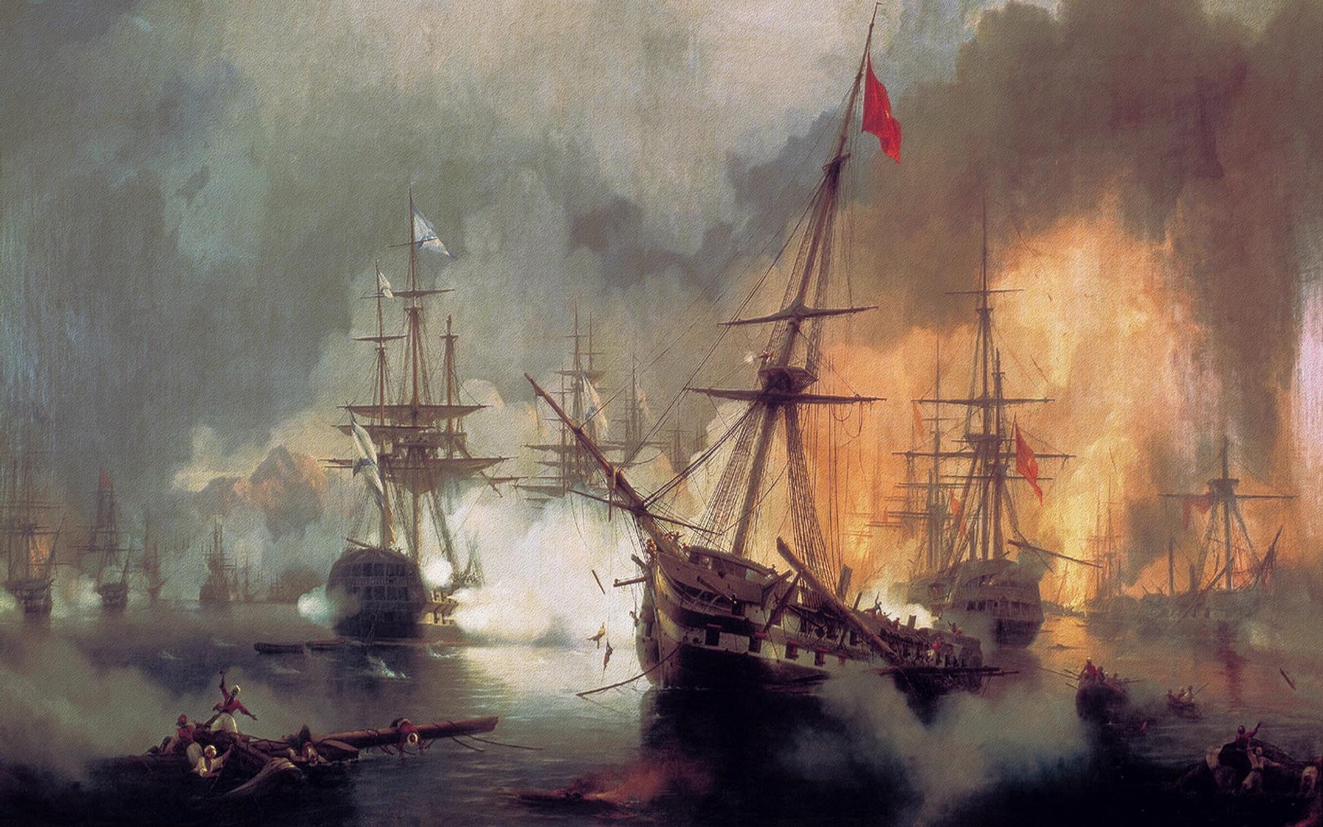 1920x1200 Battle Pirates Fire Oil Painting HD Wallpaper Desktop Widescreen