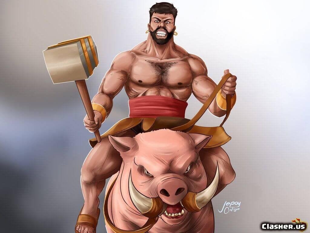 1024x768 Hog Rider human cool art of Clans Wallpaper