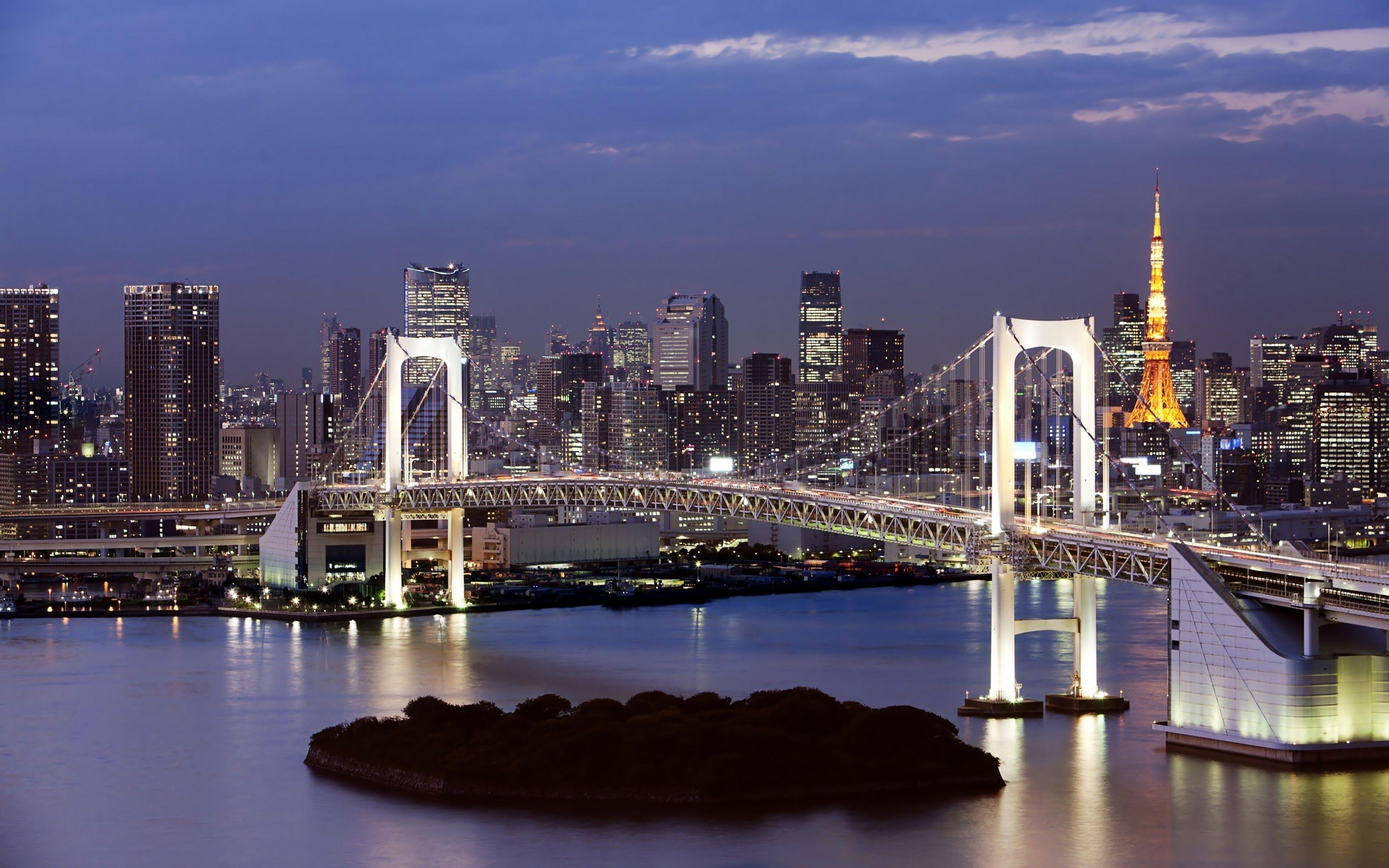 3840x2400 Rainbow Bridge Suspension Bridge In Tokyo Bay, Japan Desktop HD