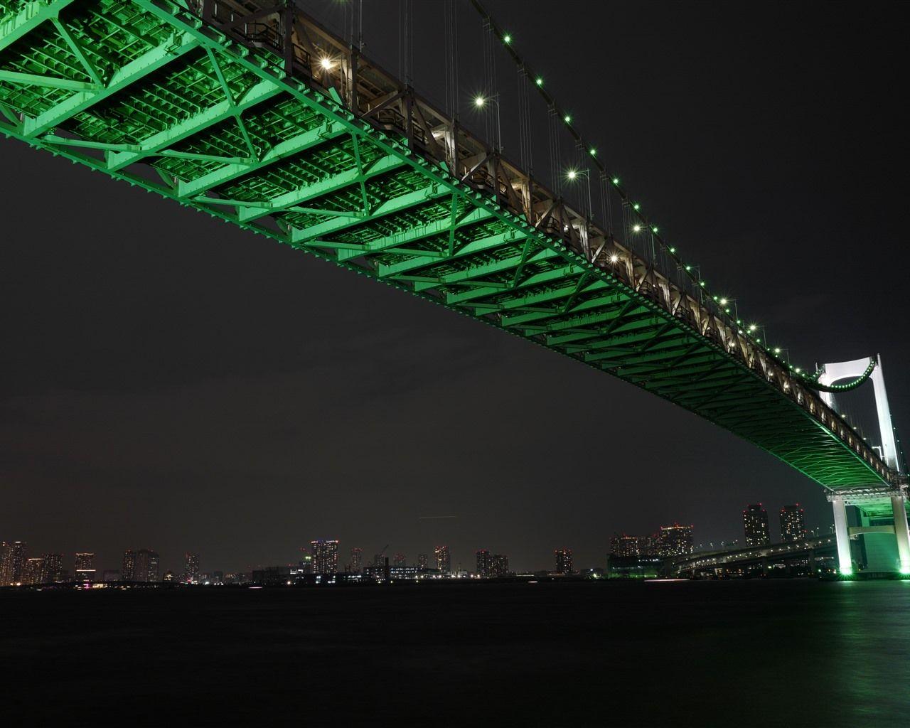1280x1024 Wallpaper Tokyo, Japan, Rainbow Bridge, river, night, city