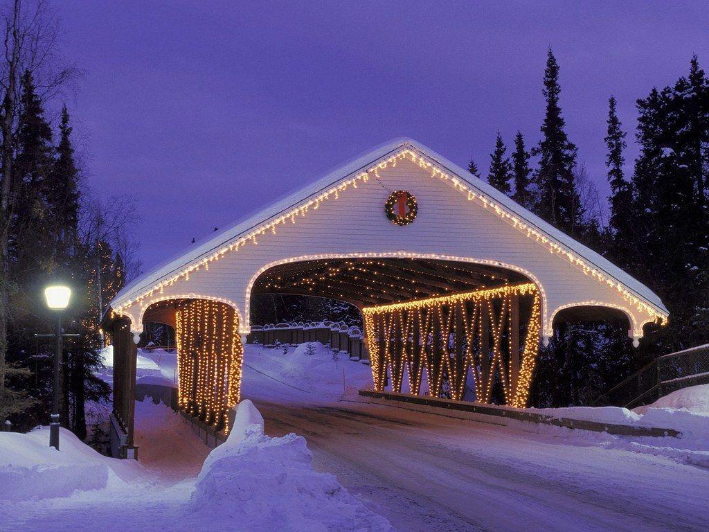 1024x768 Bing image of snow. Christmas Covered Bridge, Alaska Wallpaper