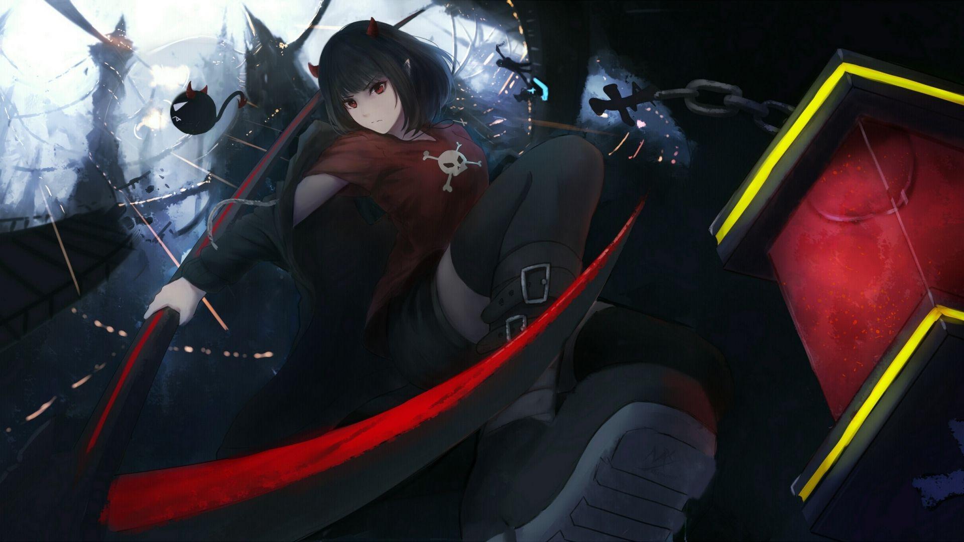 1920x1080 Download 1920x1080 wallpaper anime girl, fight, dark, full HD