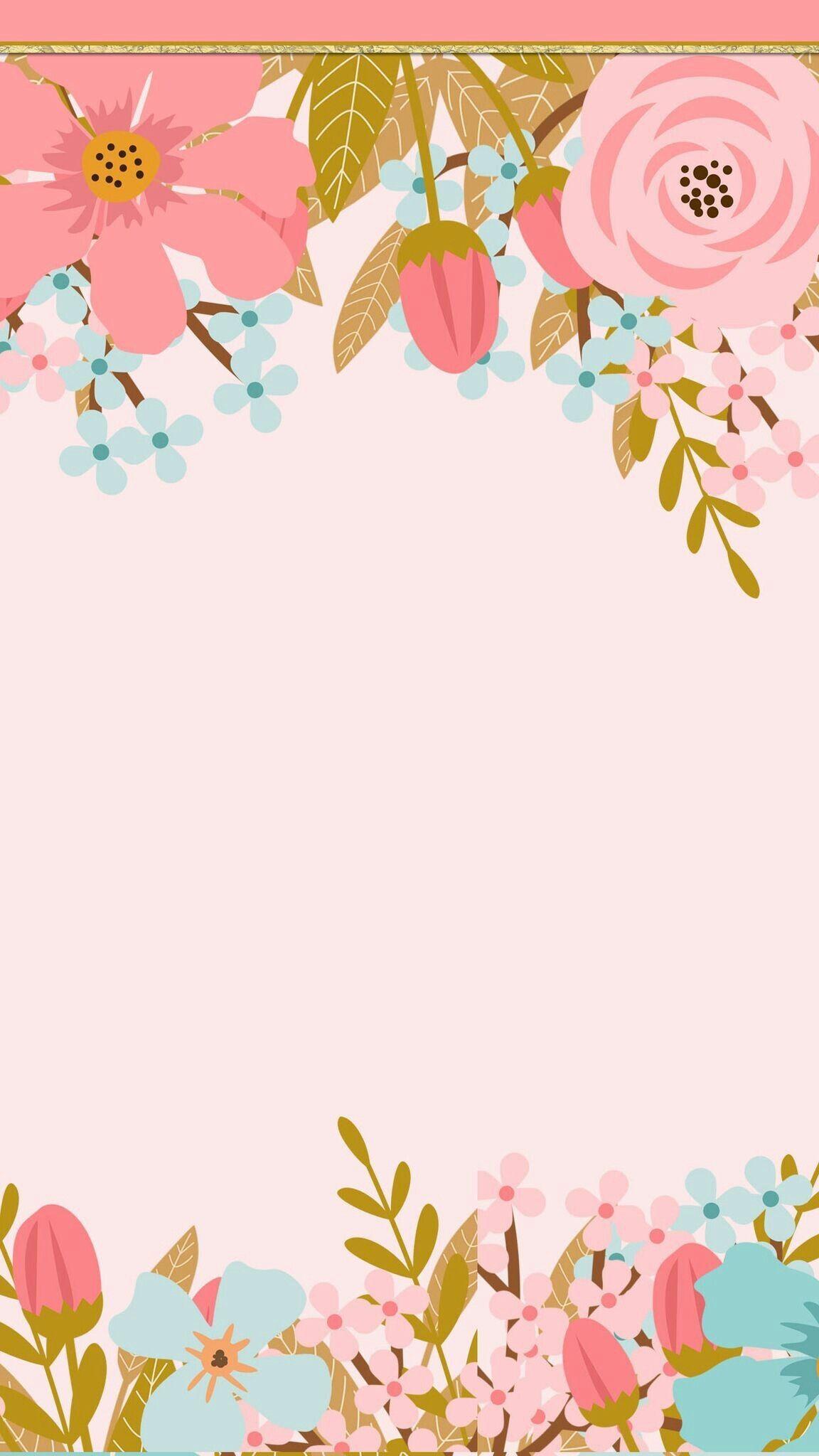 1152x2048 Pink flowers frame card. Ide menggambar, Bunga kertas, Bunga