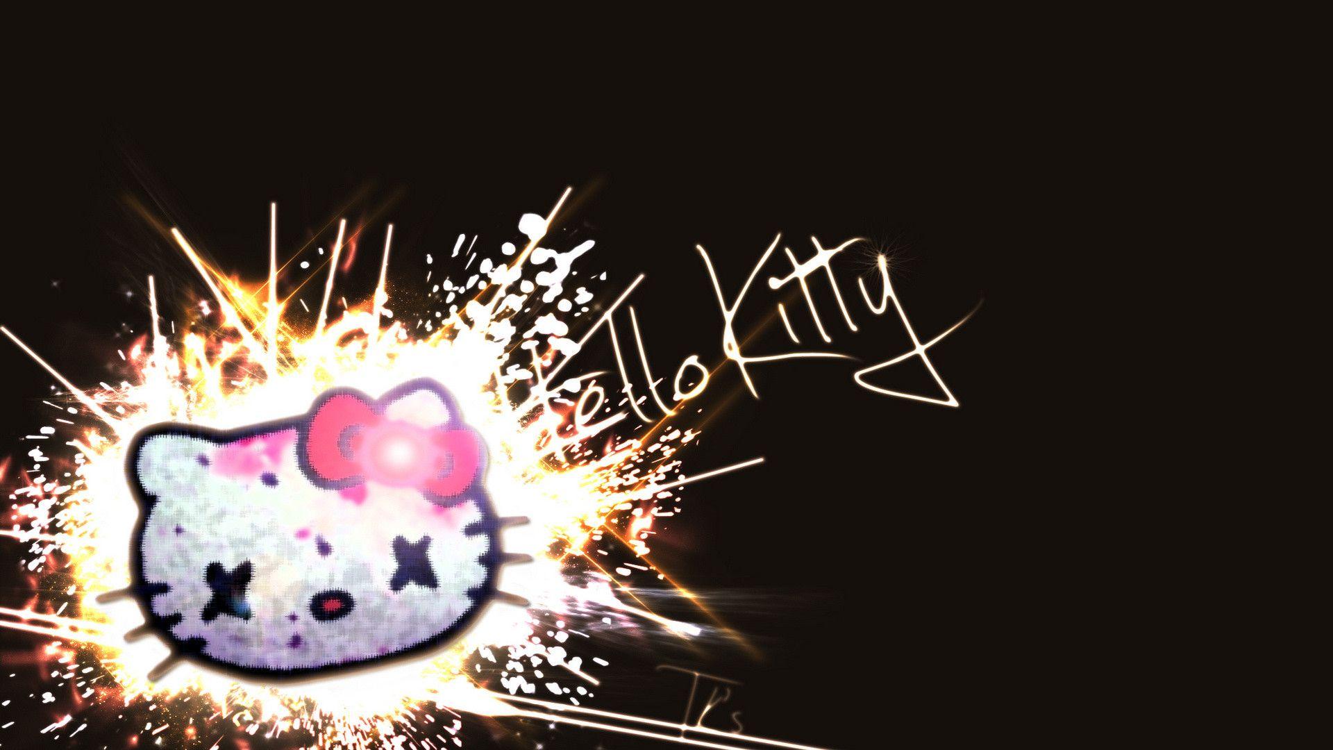 1920x1080 Pink and Black Hello Kitty Background