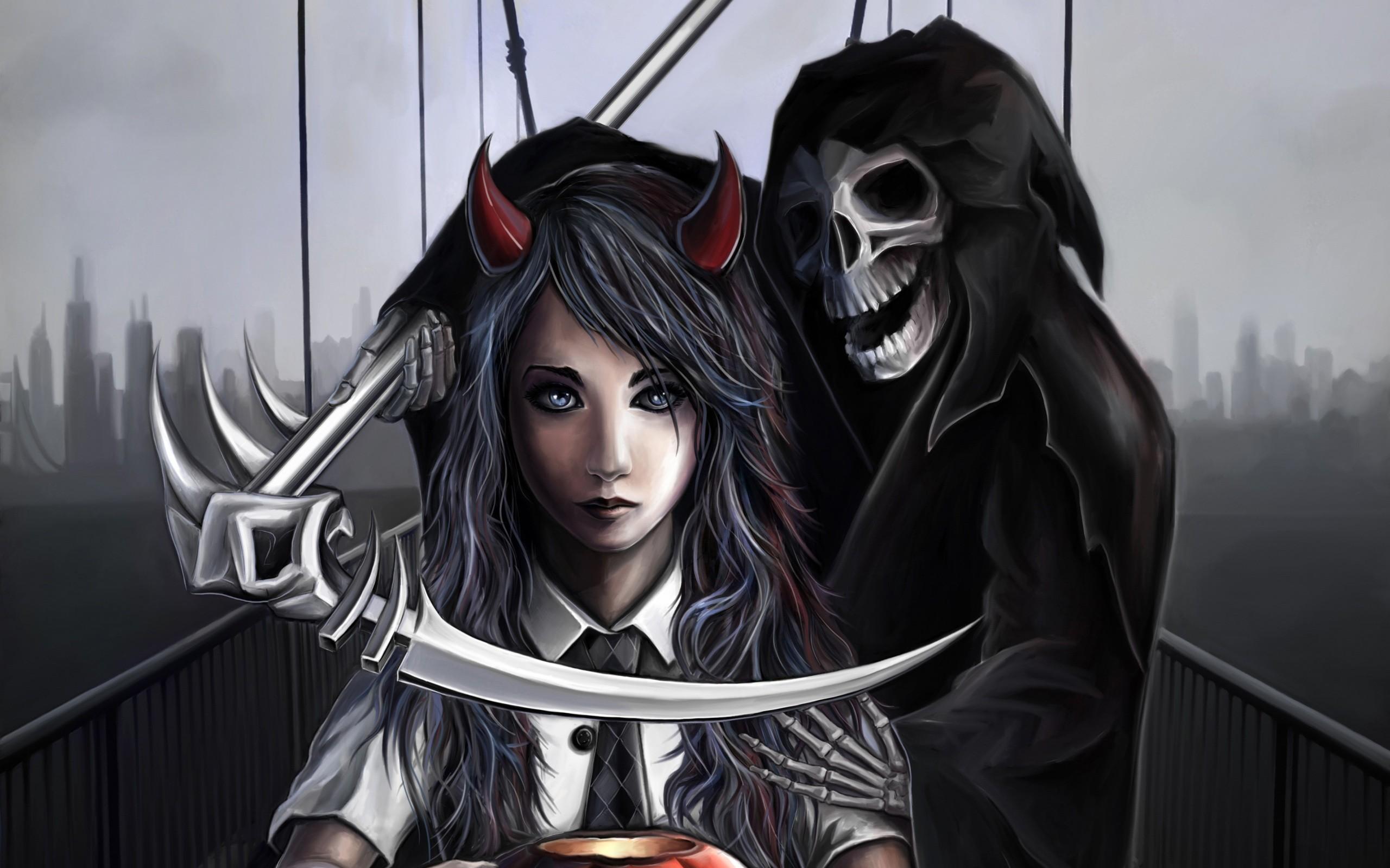 2560x1599 Grim Reaper Women Skull Wallpaper and Free