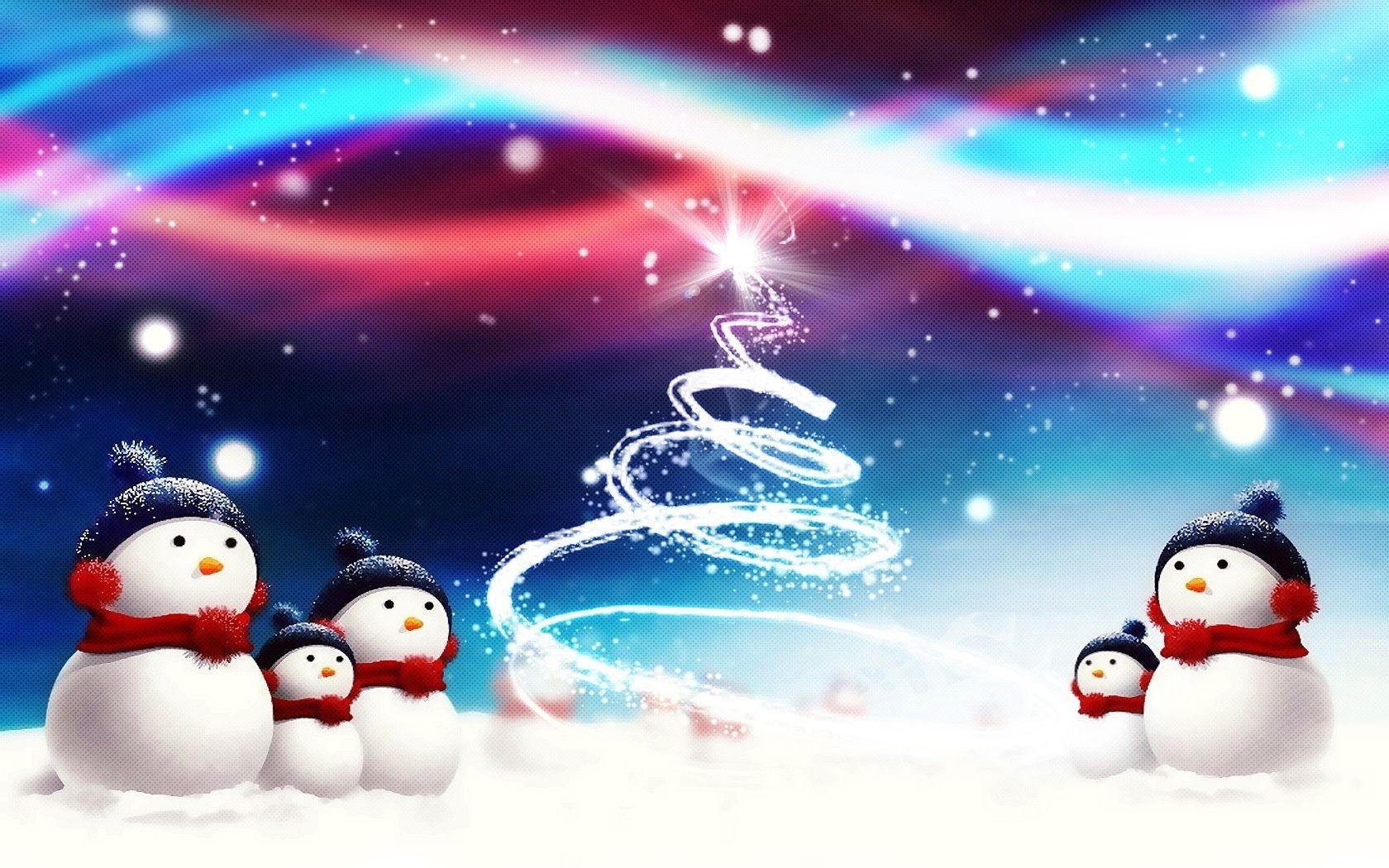 1680x1050 Snow Snowmen Christmas tree