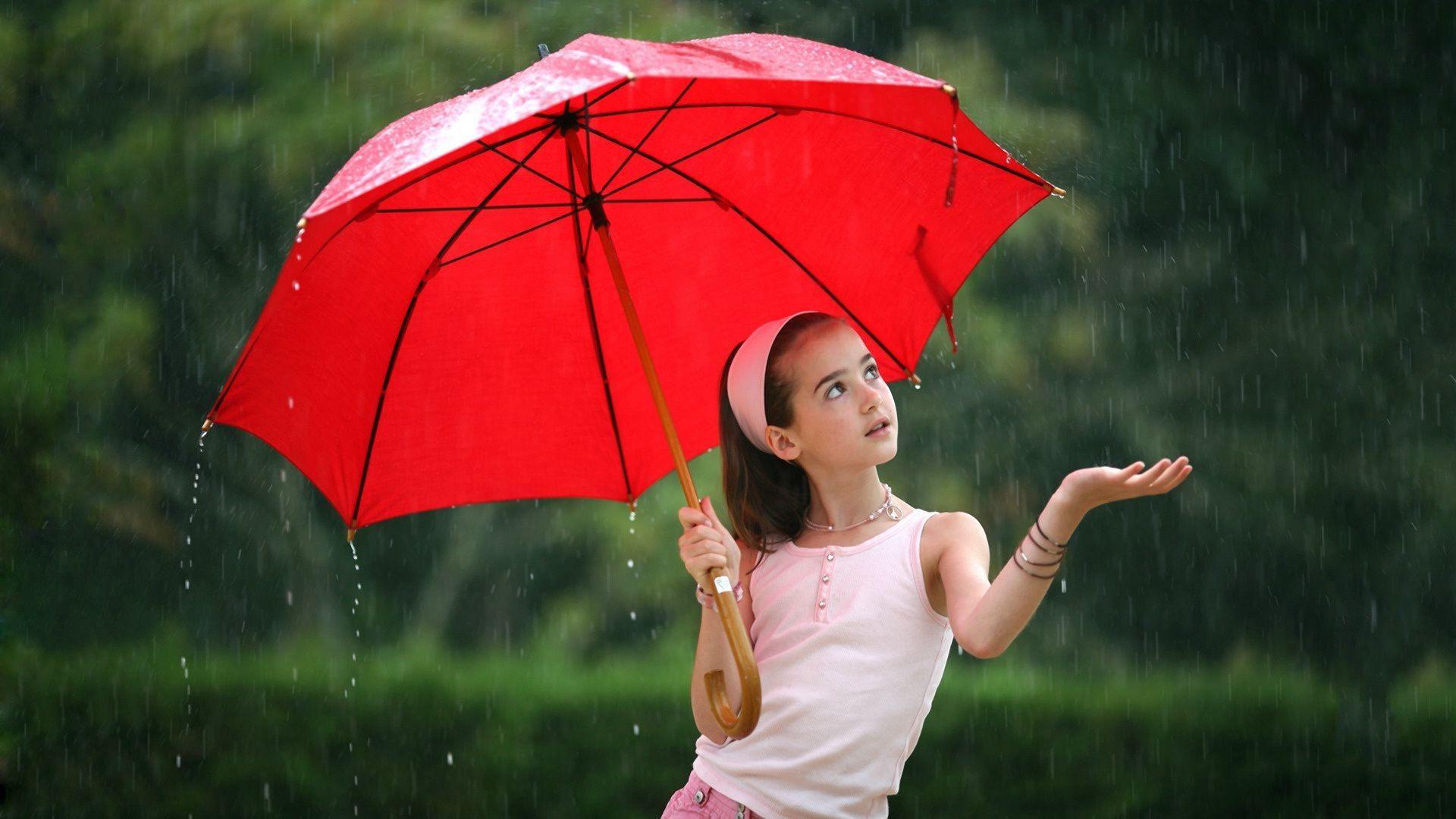 1920x1080 Girl umbrella red rain