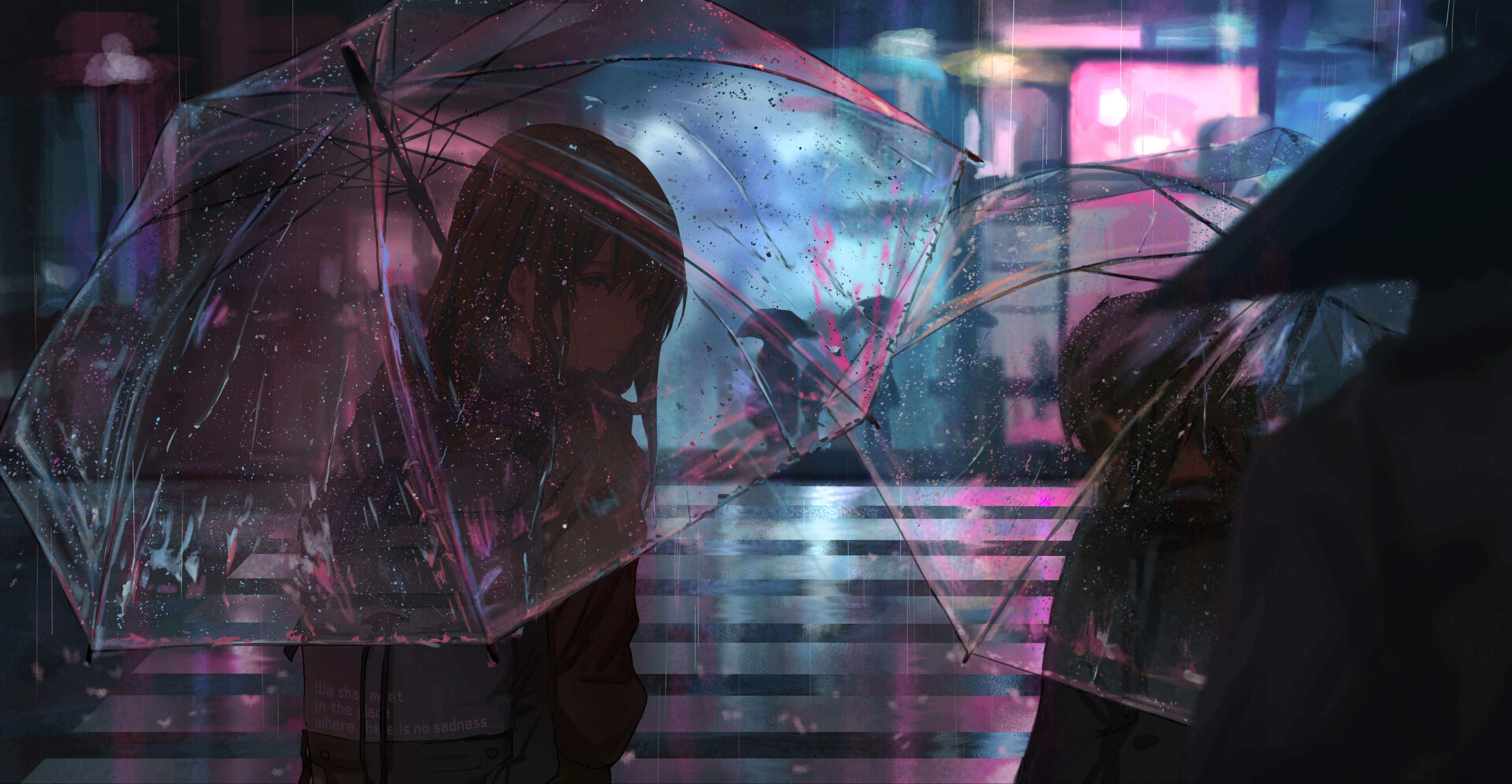 7402x3840 Download wallpaper 7402x3840 girl, umbrella, anime, rain, street