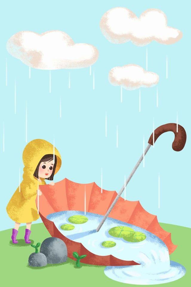 960x1440 Valley Rain Blessing Cute Little Girl And Umbrella Cartoon