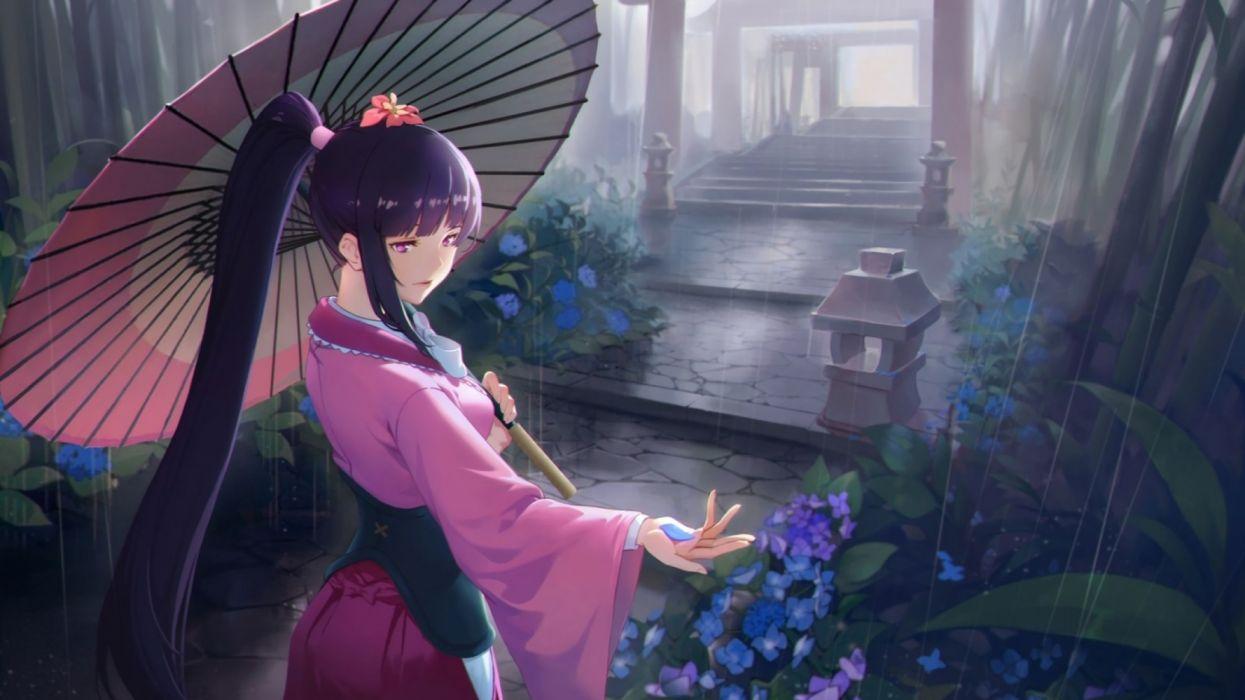 1245x700 Anime girl cute rain flower umbrella wallpaperx1080