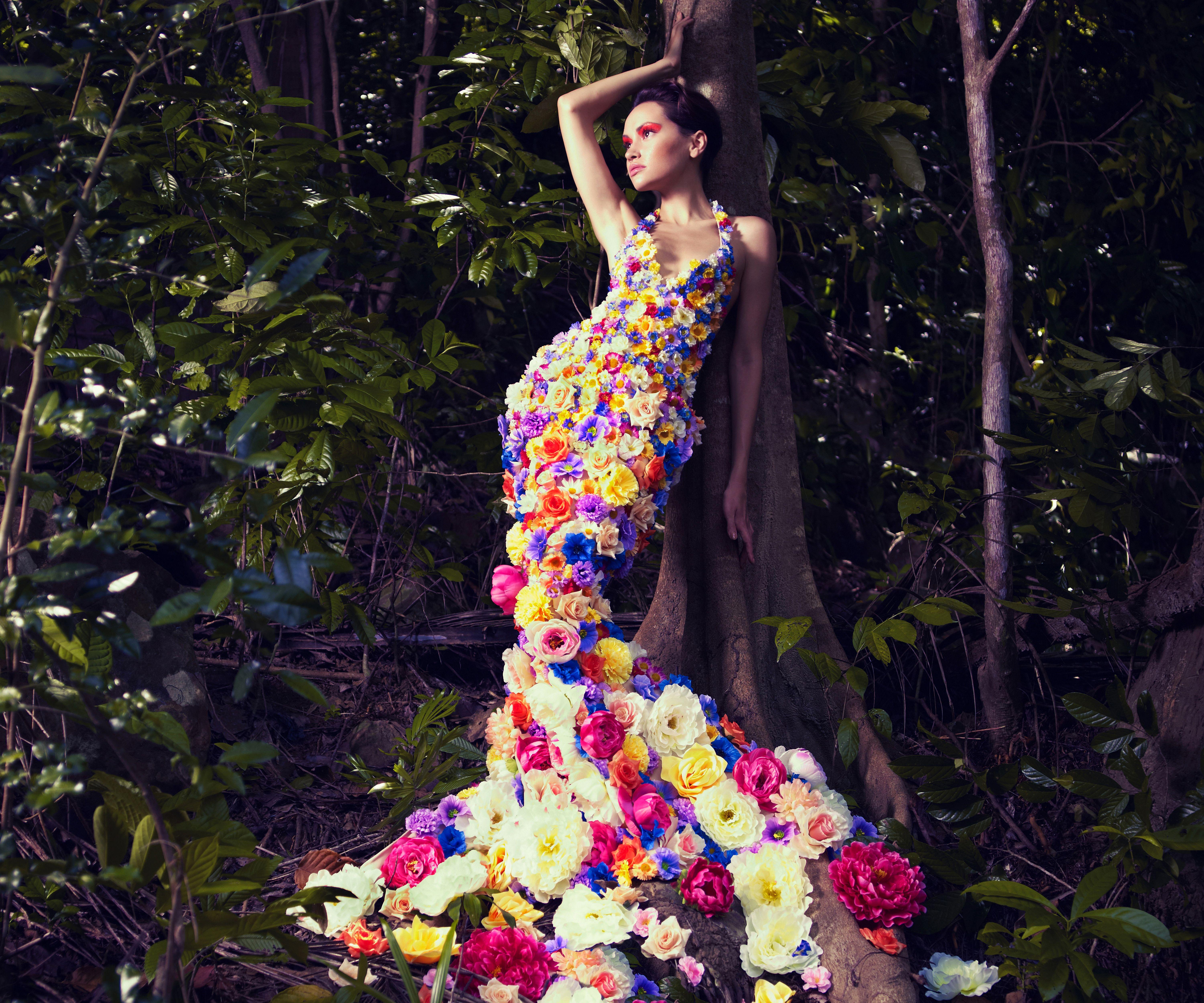 6000x5000 Desktop Wallpaper Girls Flowers Creative Dress 6000x5000